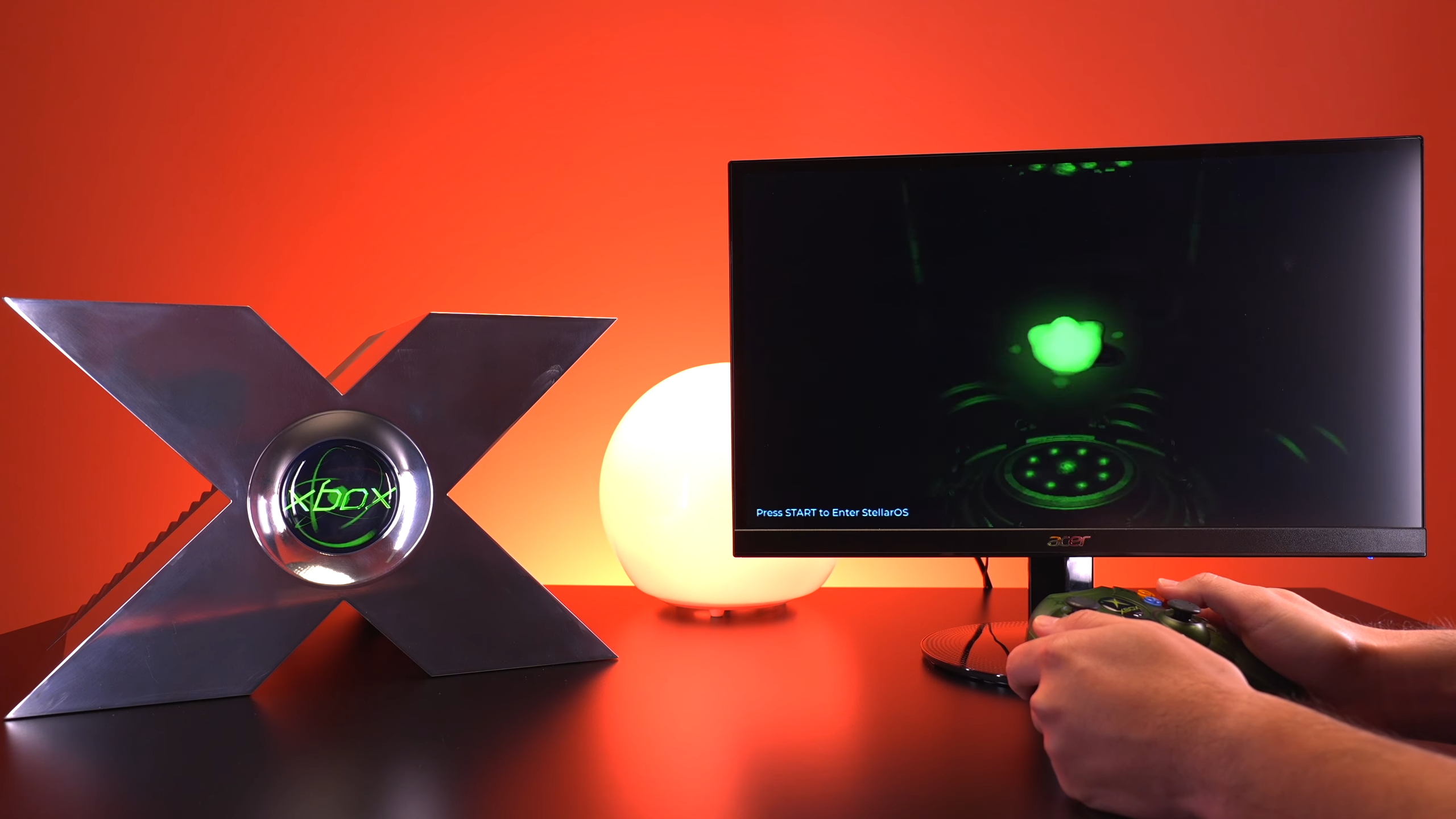 A photo of a replica of the original prototype Xbox