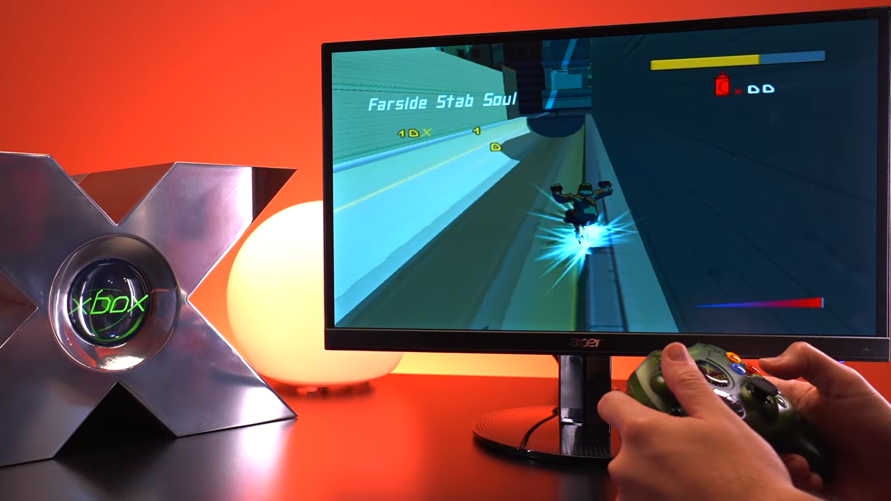 A photo of a replica of the original prototype Xbox