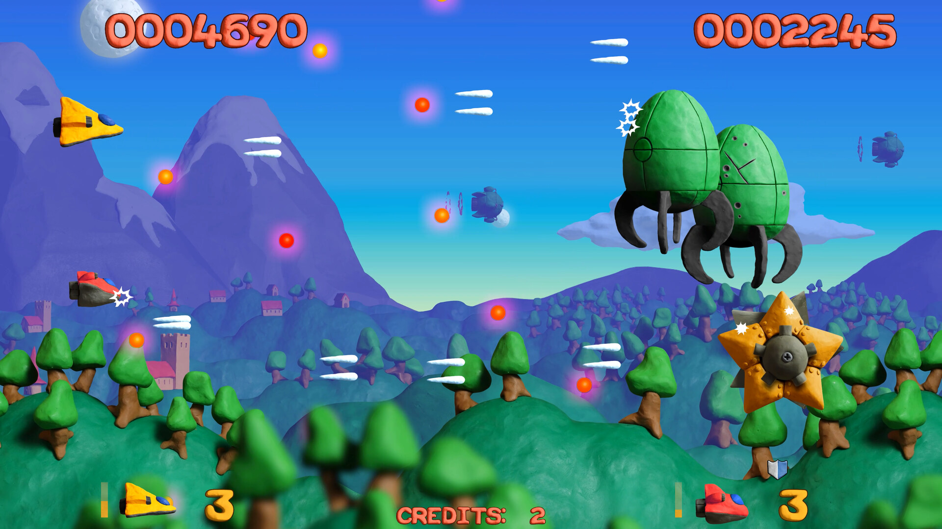 Platypus Reclayed gameplay screen showing clay model sprites fighting over bright colorful background.