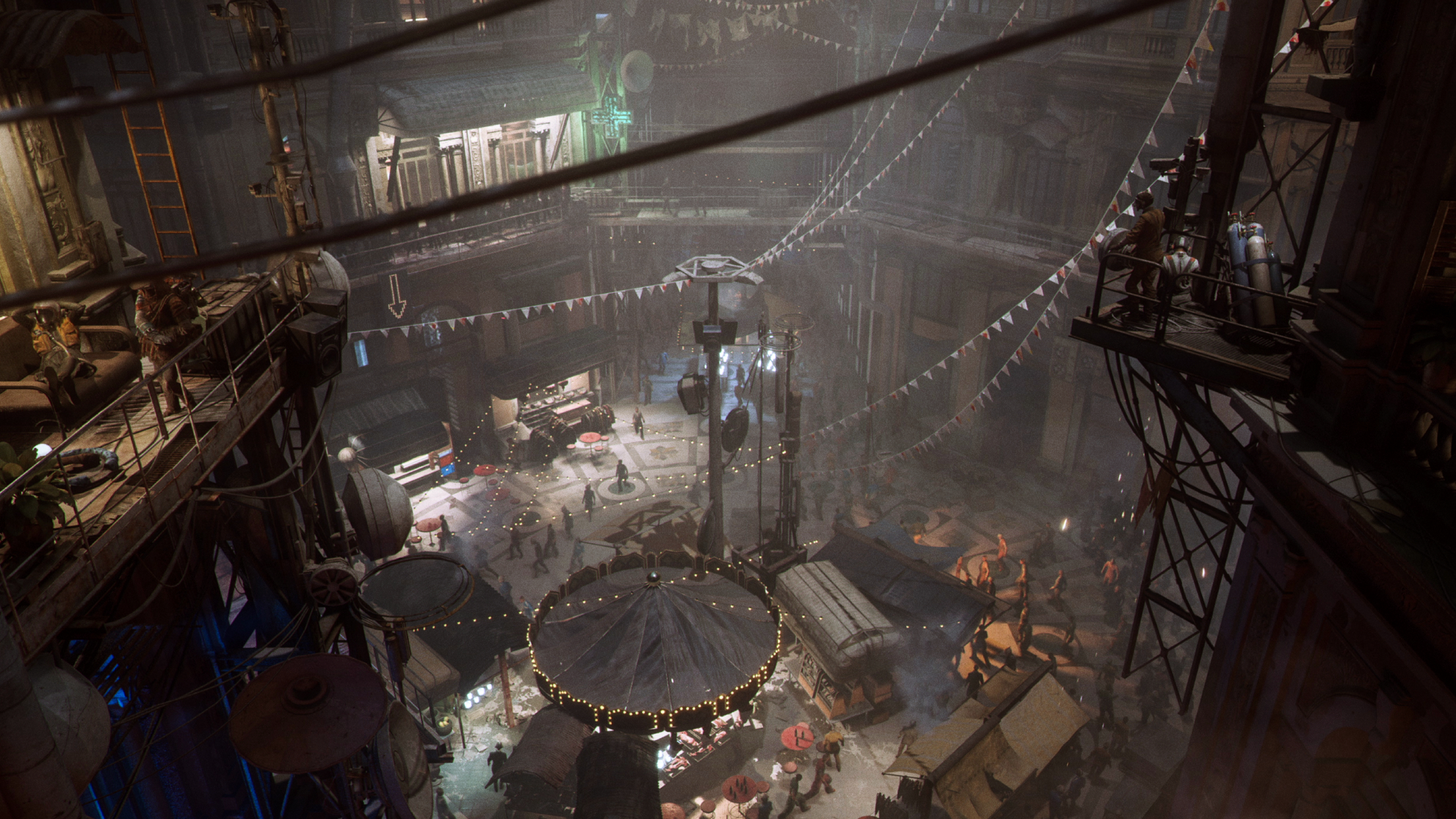 Arc Raiders quests: Scenic key art for Speranza, showing various makeshift houses and shops in the underground settlement.
