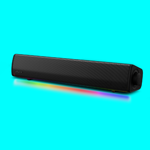 The BCreative Soundblaster gS3 soundbar on a light blue background