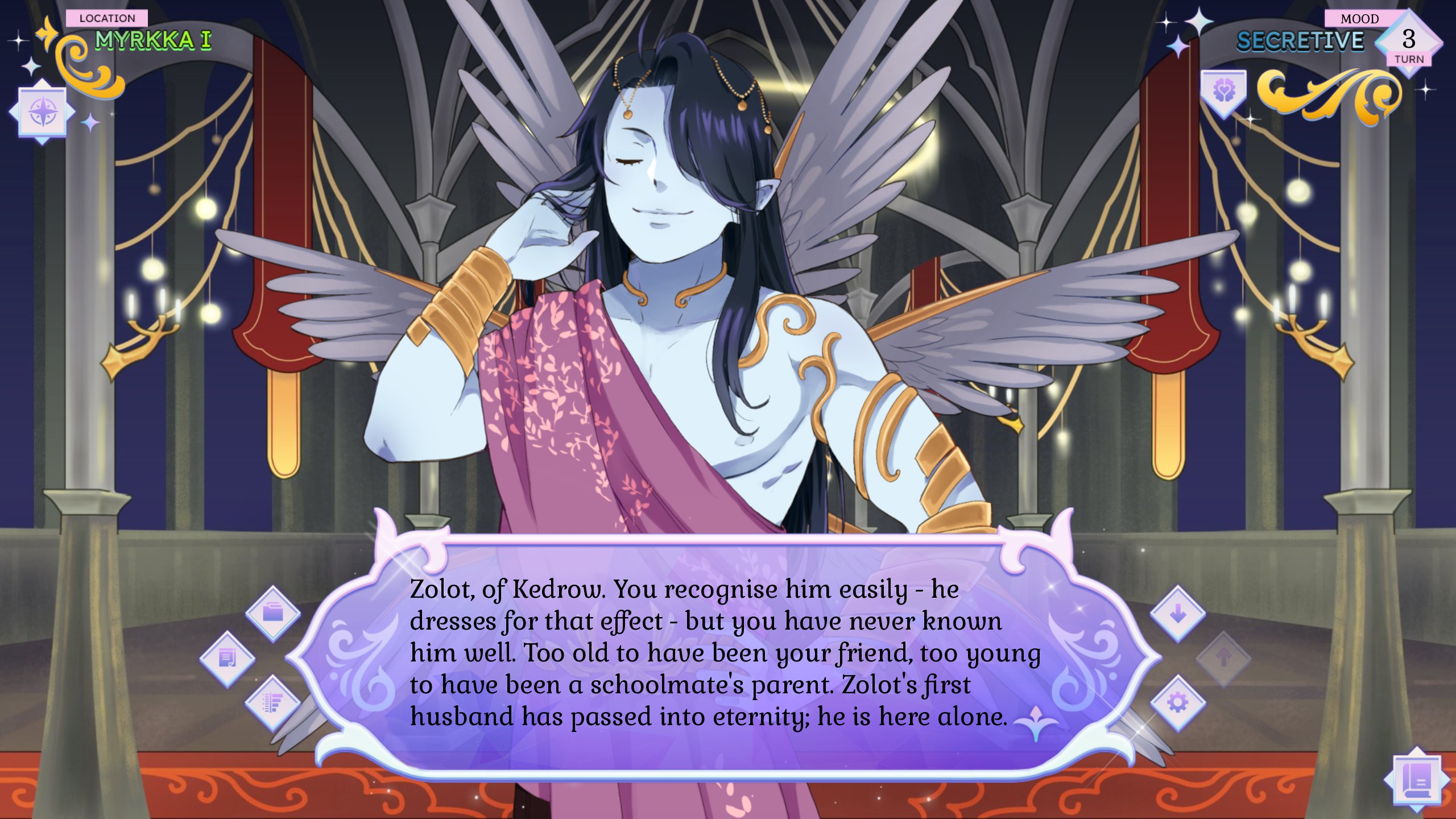 Zorana chats with a pompous noble.