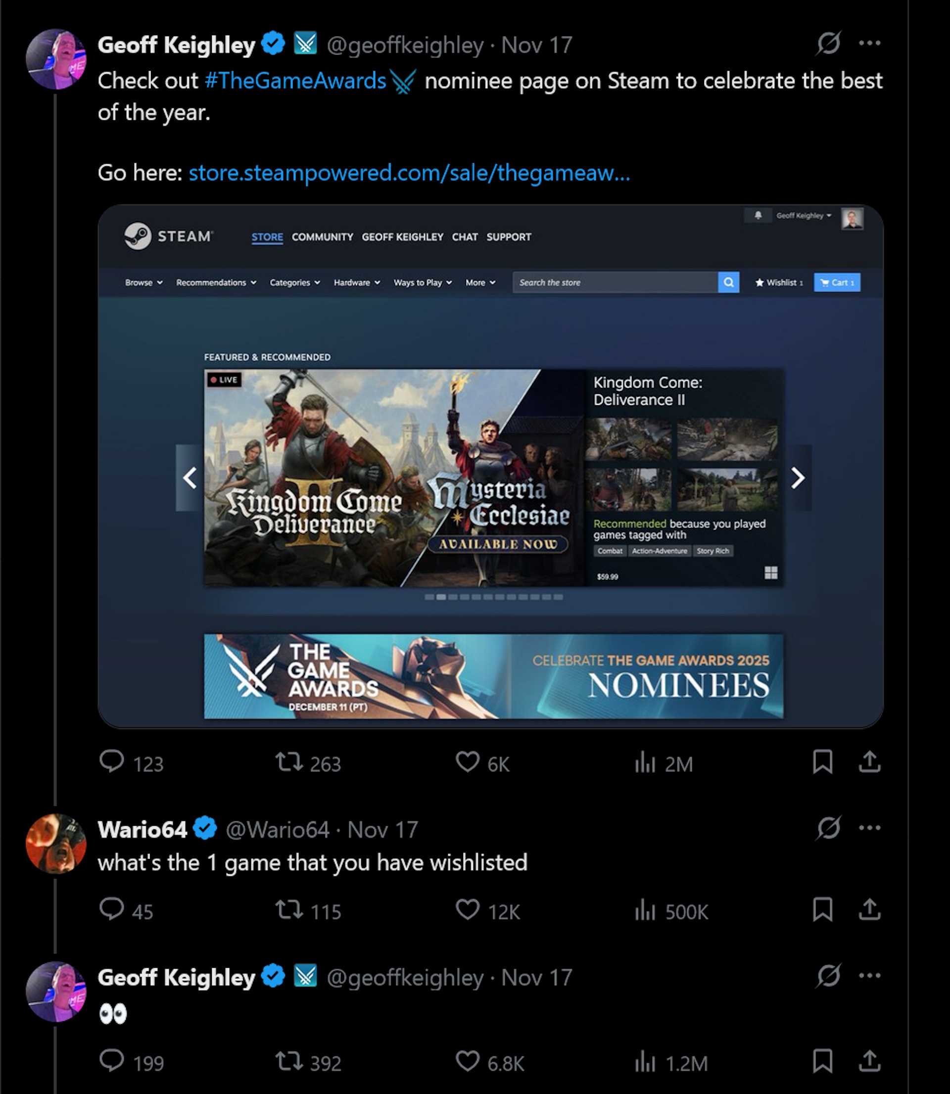 Check out #TheGameAwards nominee page on Steam to celebrate the best of the year. what's the 1 game that you have wishlis