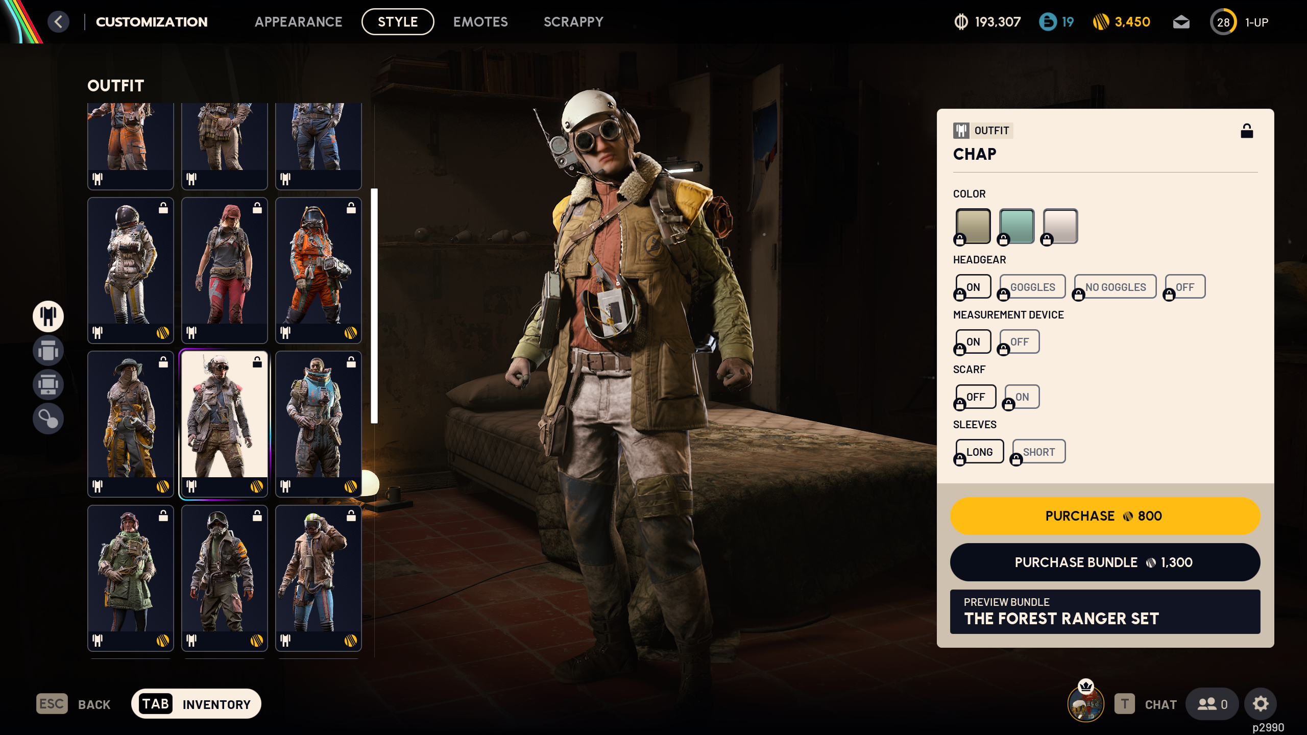 Arc Raiders cosmetics: The Chap outfit in the raider customisation menu.