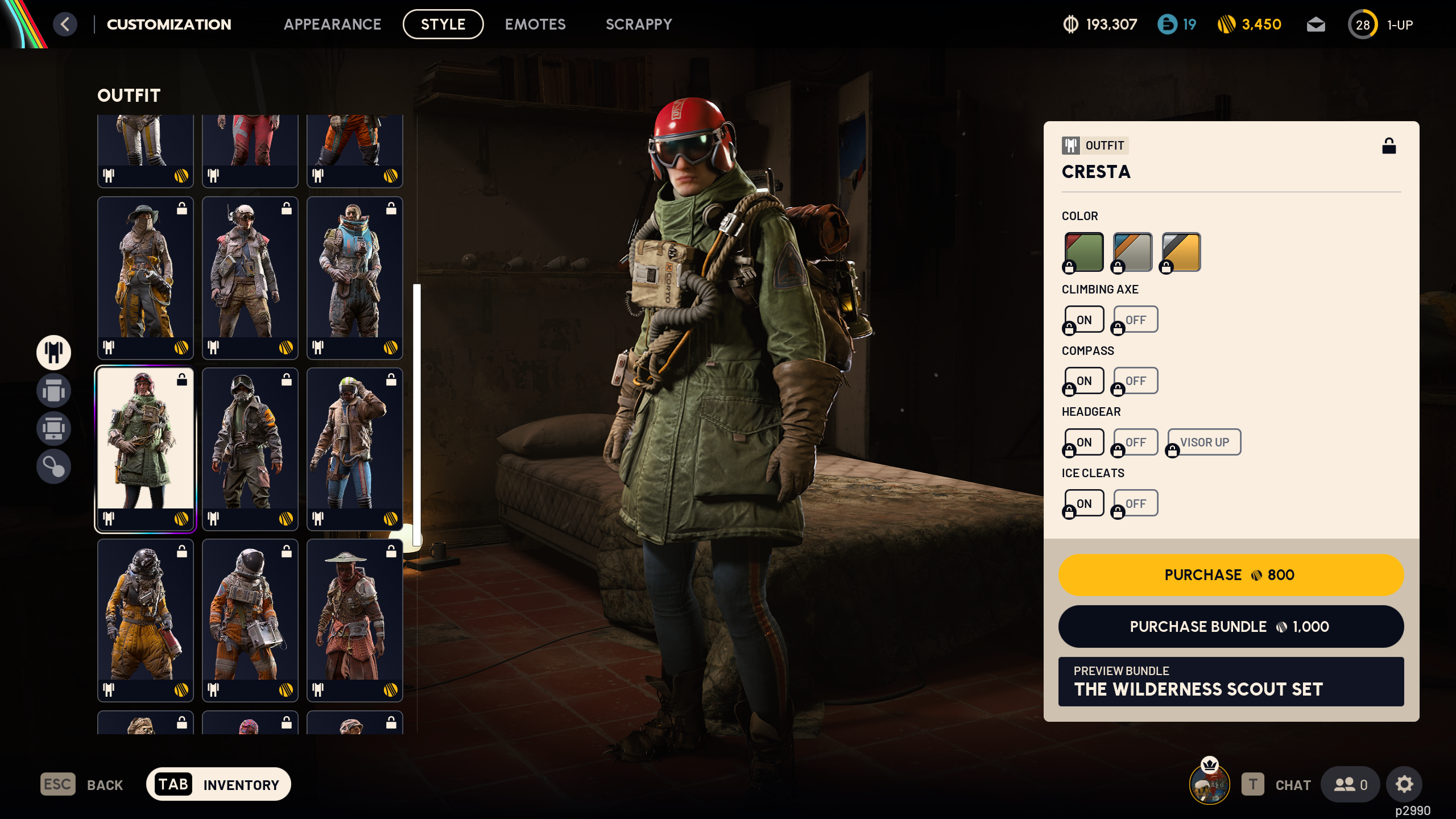 Arc Raiders cosmetics: The Cresta outfit in the raider customisation menu.