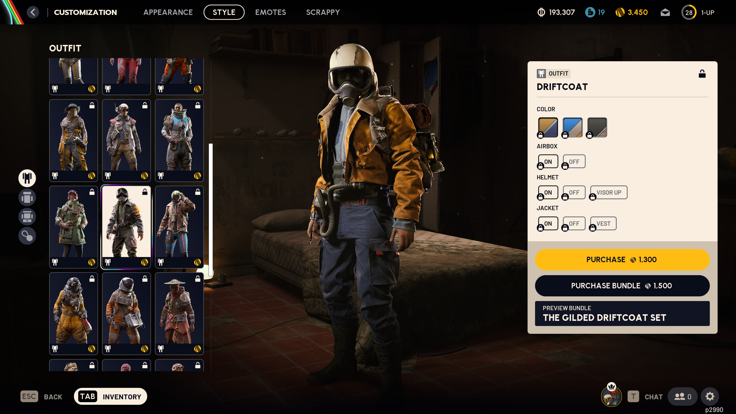 Arc Raiders cosmetics: The Driftcoat outfit in the raider customisation menu.