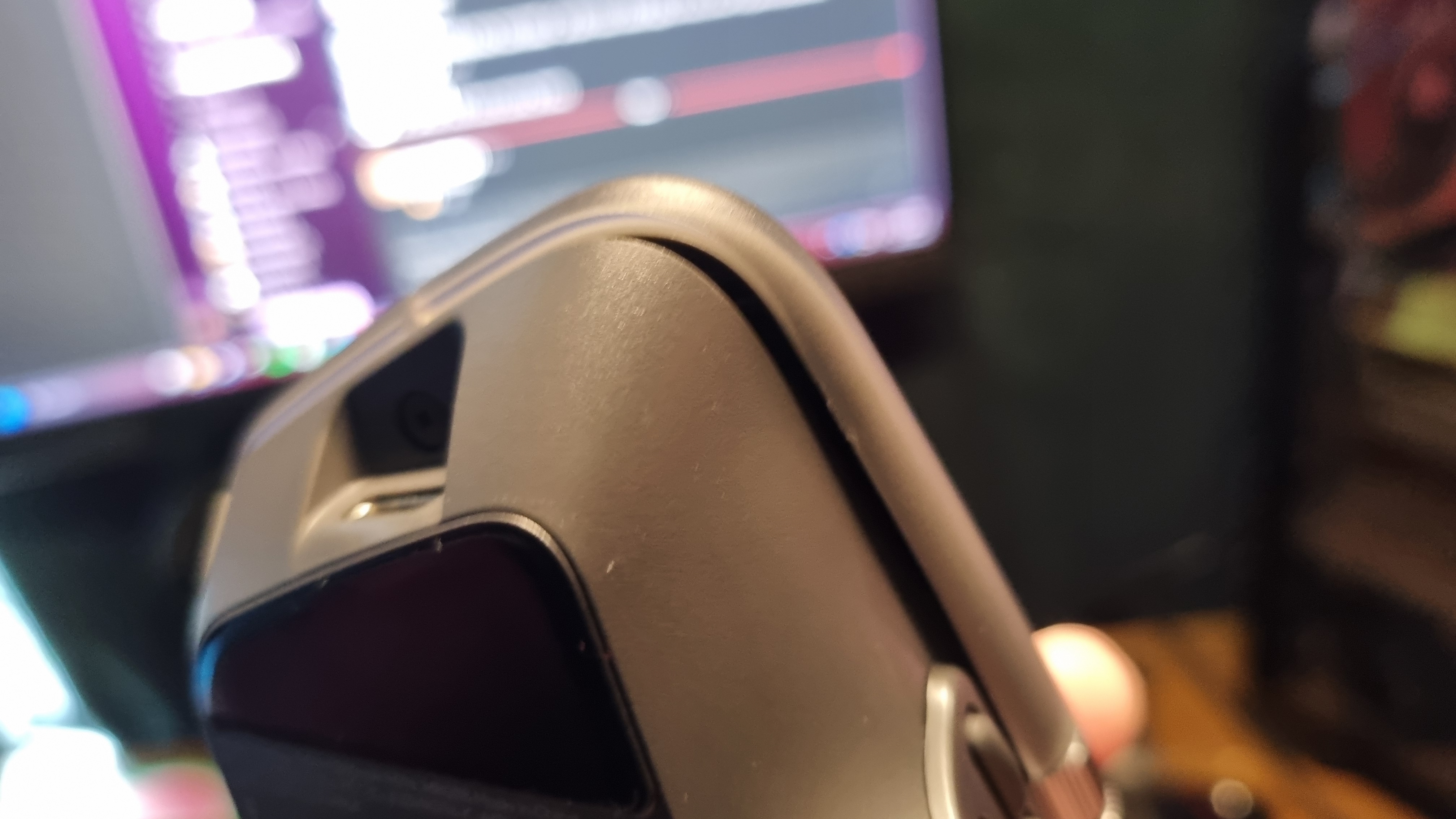 The translucent tips of the mouse buttons on the Logitech MX Master 4