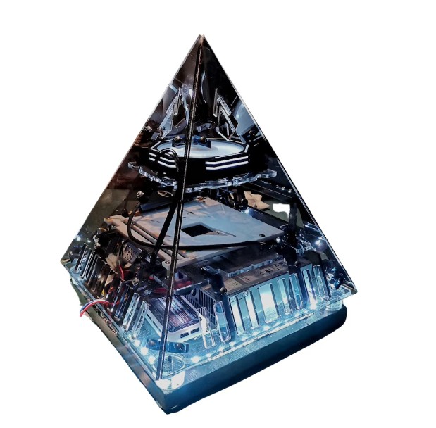 A pyramid-shaped PC case