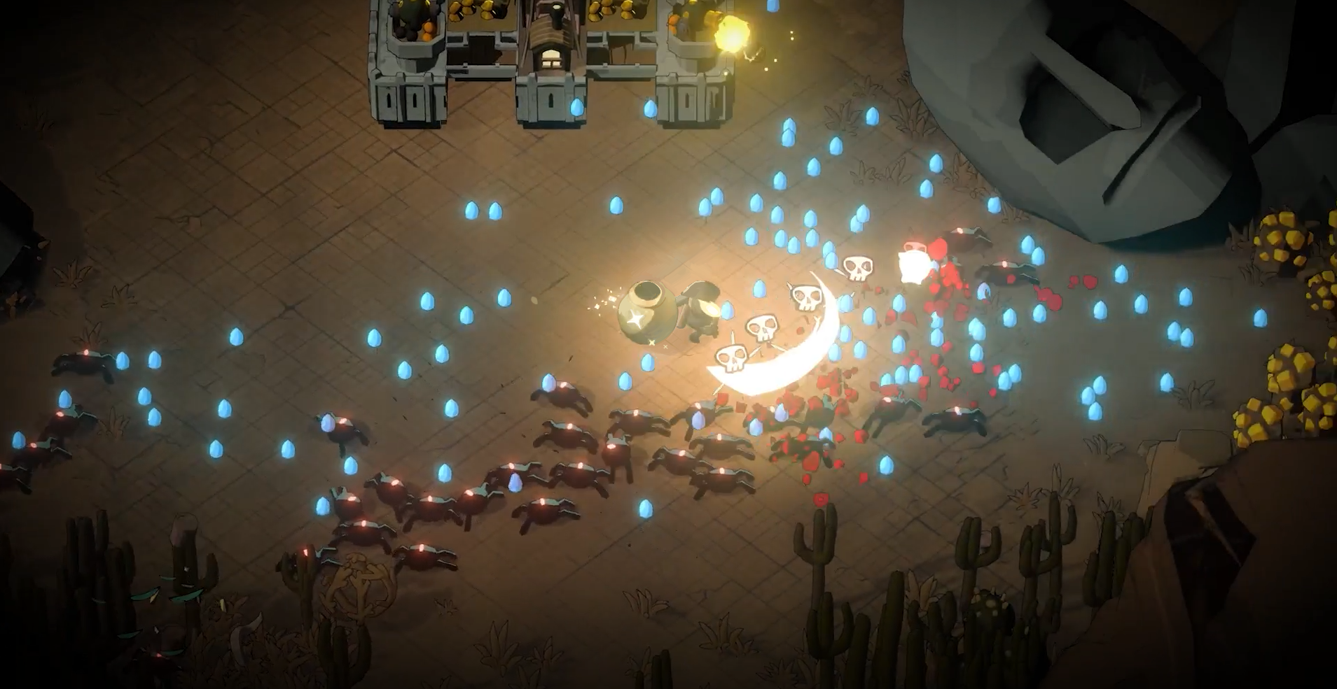 A hero attacking monsters in Monsters Are Coming.