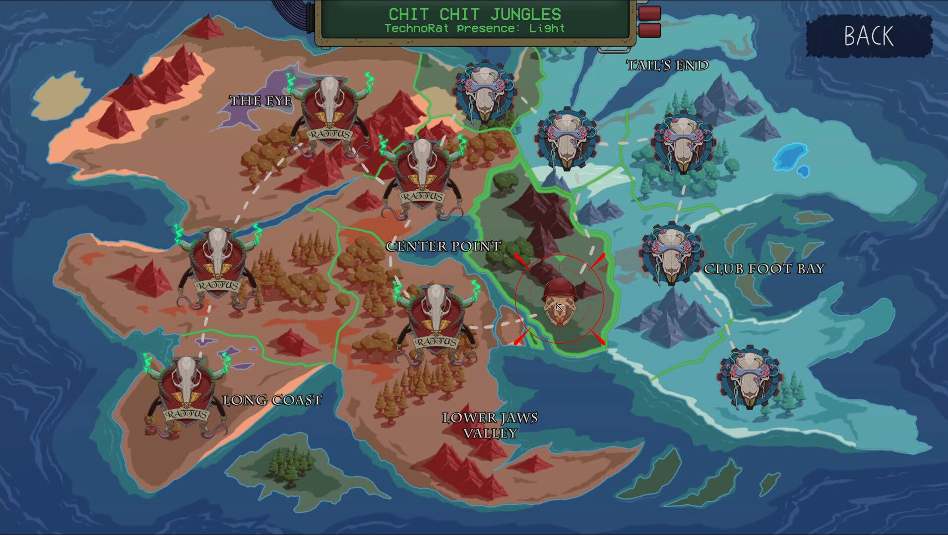 The campaign world map in War Rats.