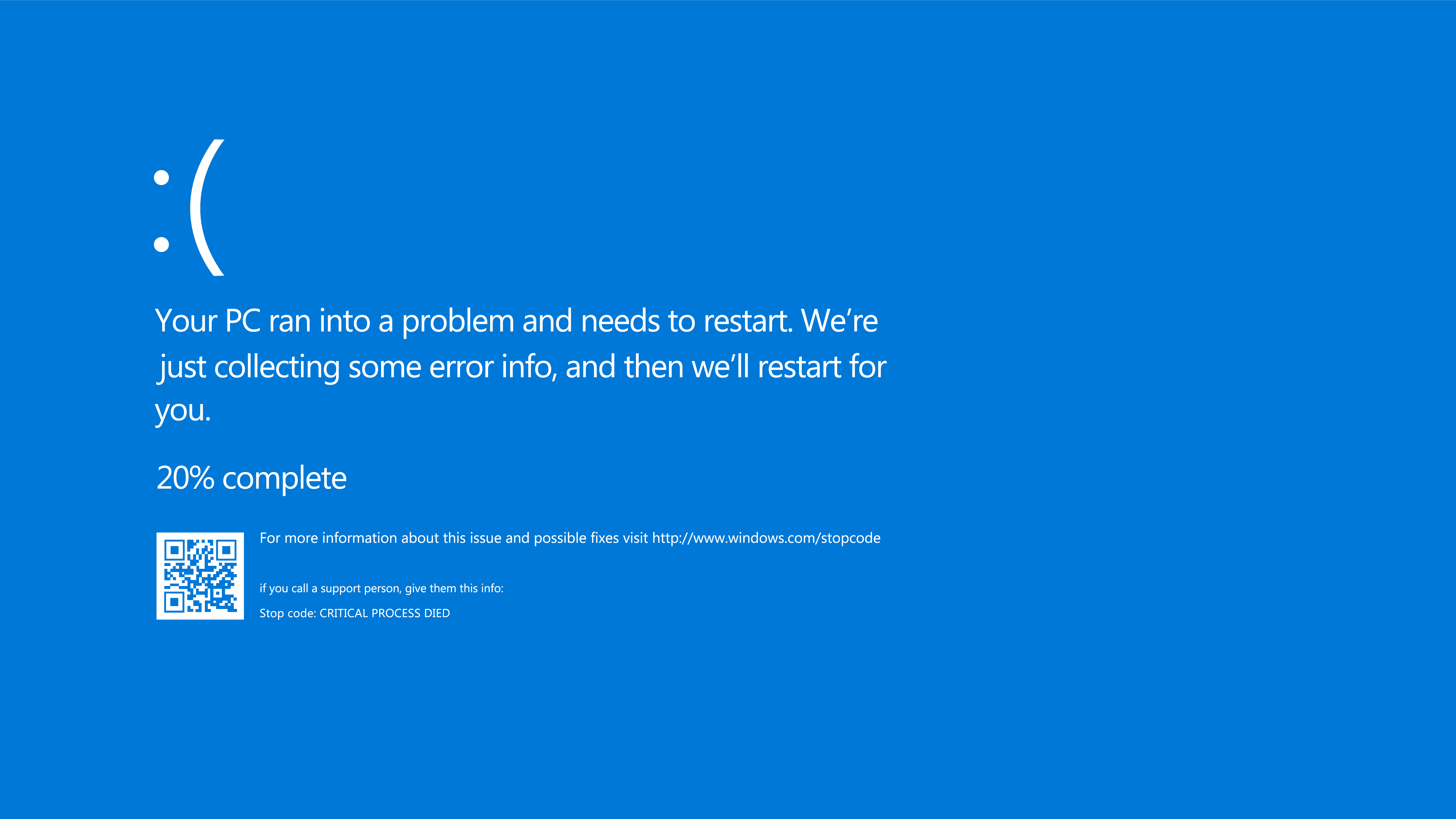 Modern blue screen of death (BSOD) error.