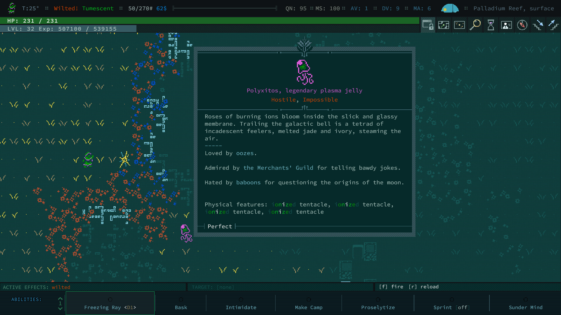 Polyxitos, legendary plasma jelly from Caves of Qud with a lot of interesting flavor text.