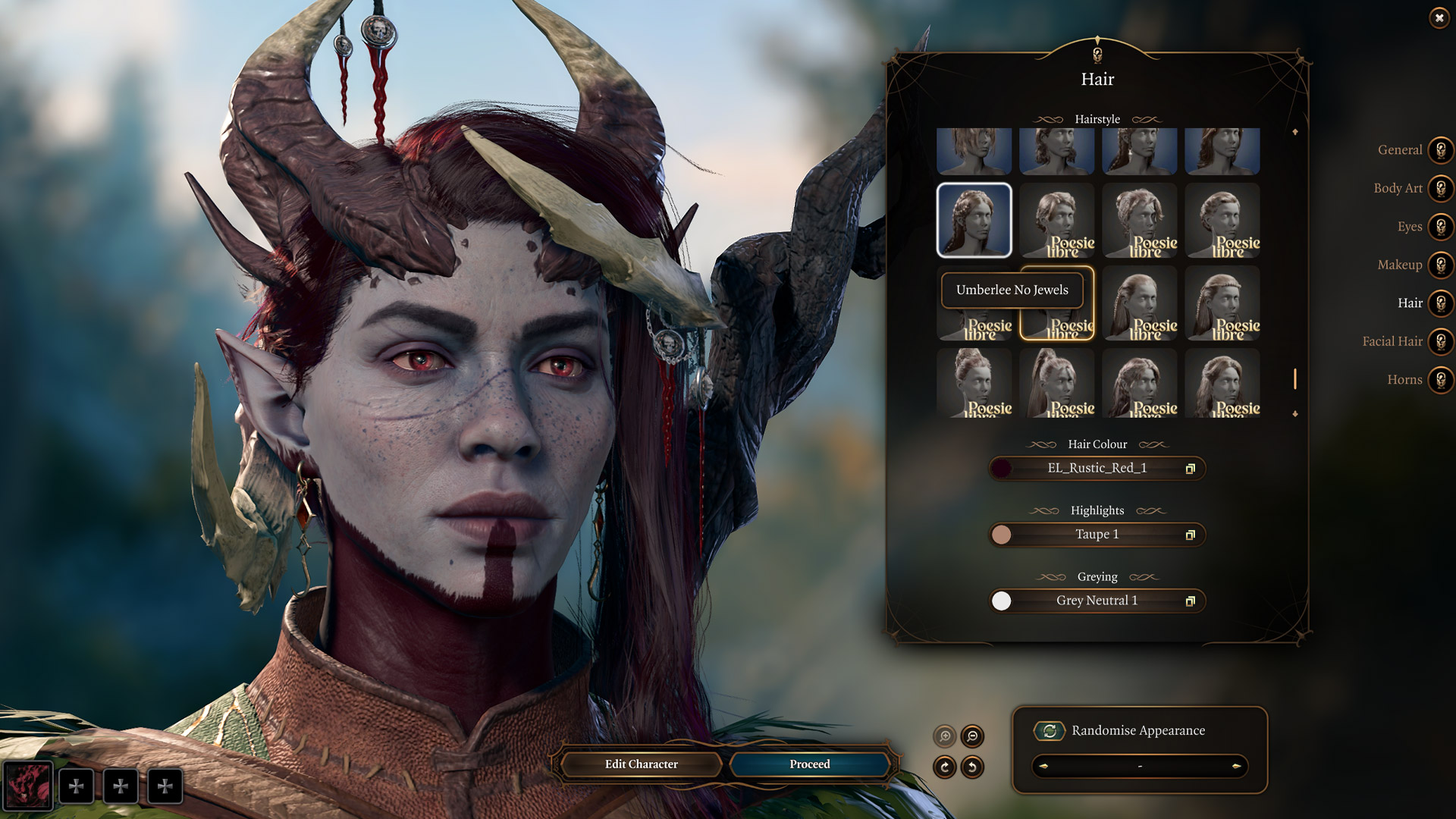 Baldur's Gate 3 Tiefling with modded horns and tattoos