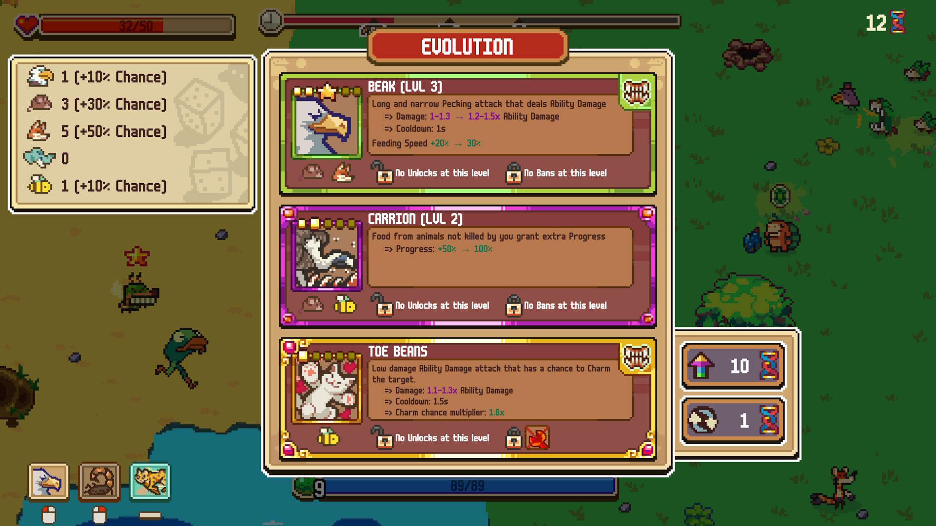 Choosing genetic traits in Everything is Crab.