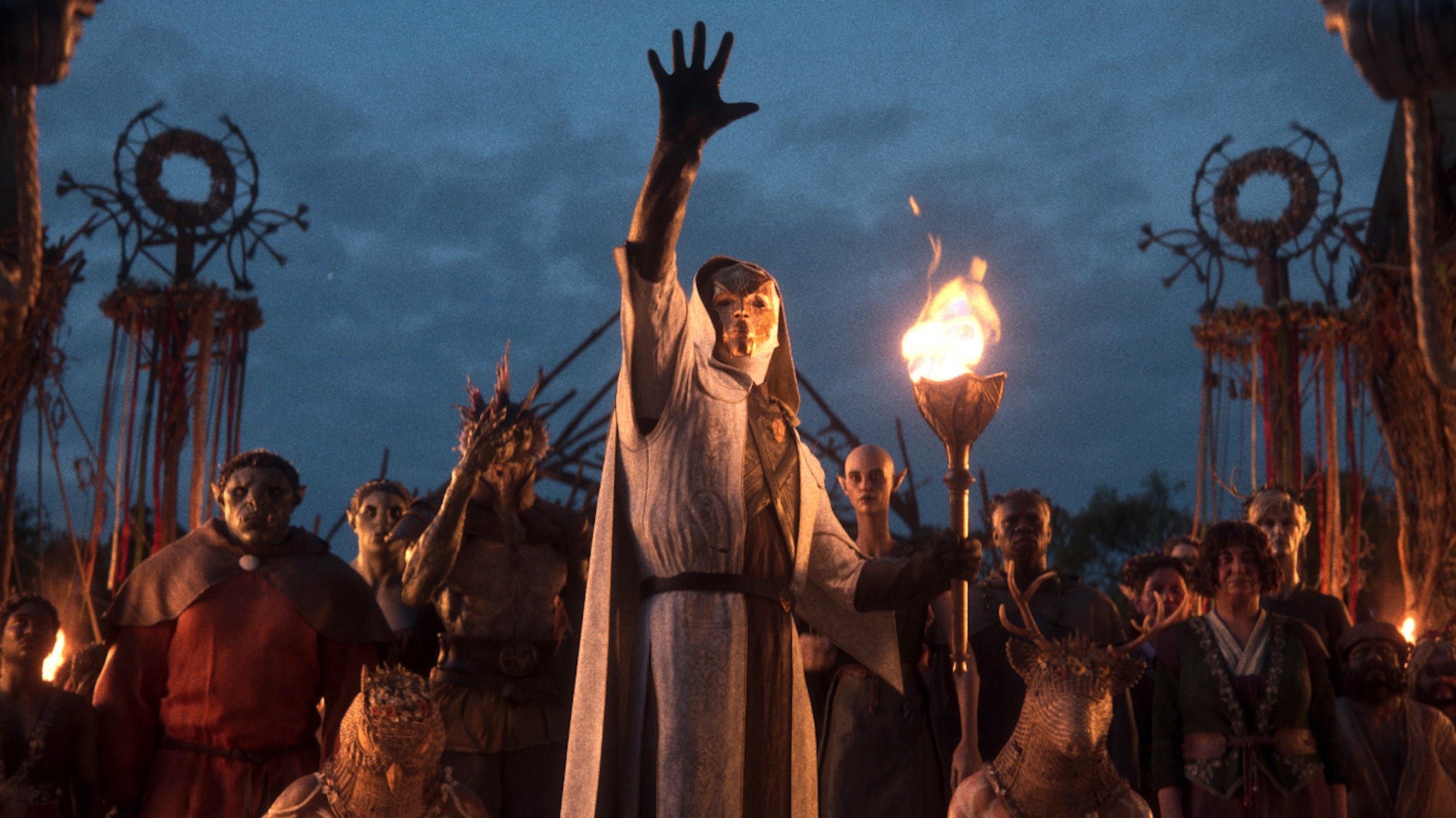 A cult performing an eerie ritual.