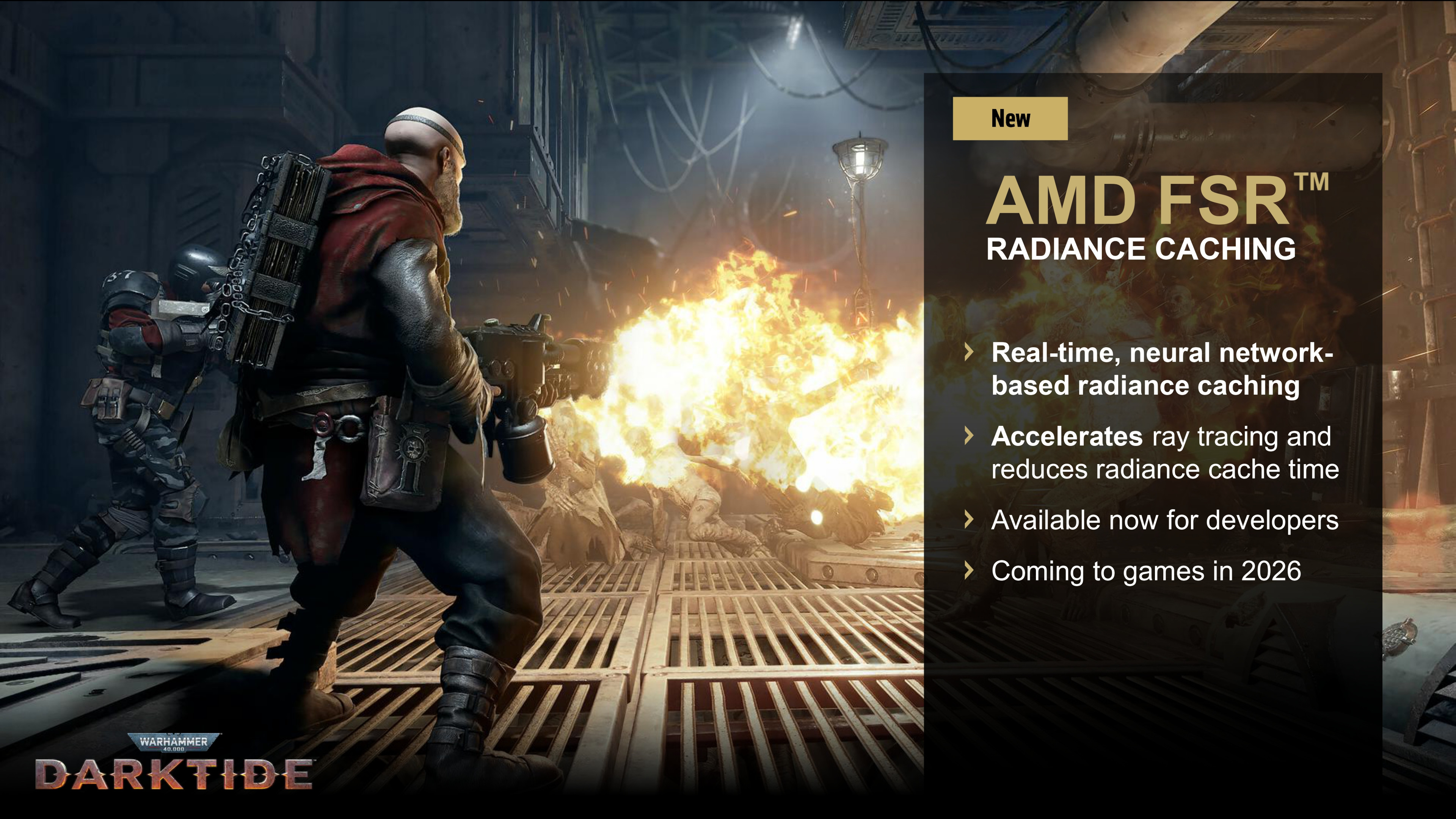 A presentation slide from AMD's FSR Redstone Press Deck, as issued December 2025