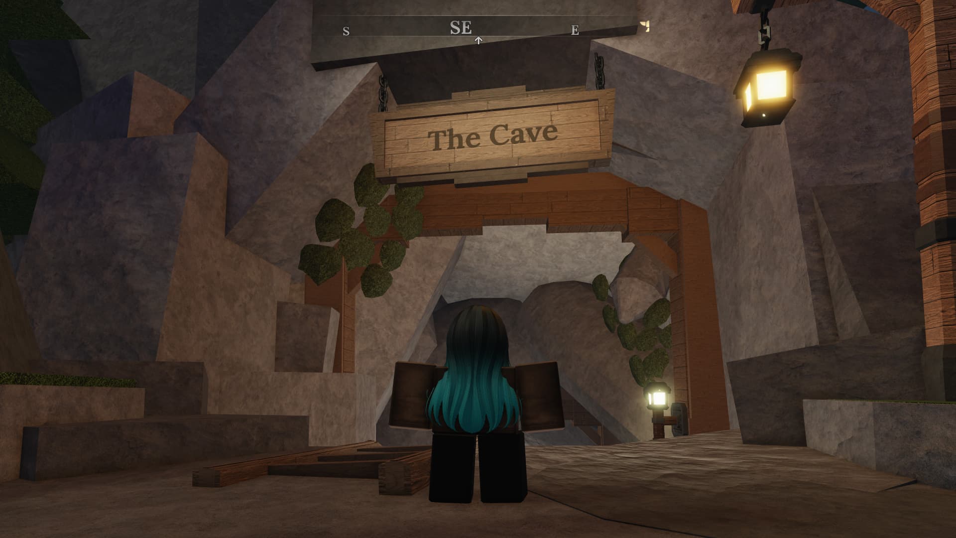 The Cave entrance in The Forge, it's marked with a big sign out front and the compass displays 