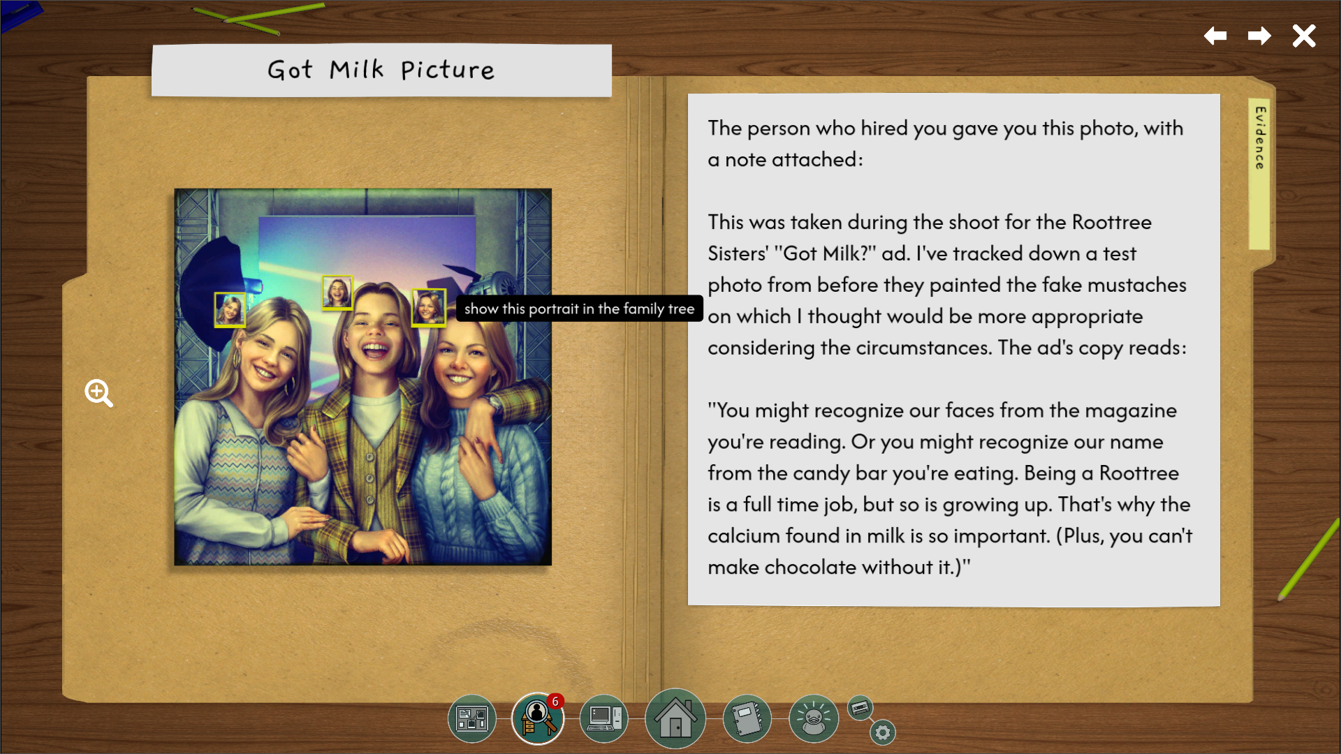 A case file with a photograph of three sisters in The Roottrees Are Dead.