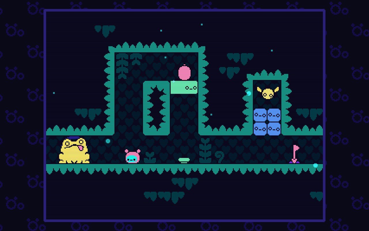 A screenshot from Öoo showing the player-character stuck in a forest-themed room