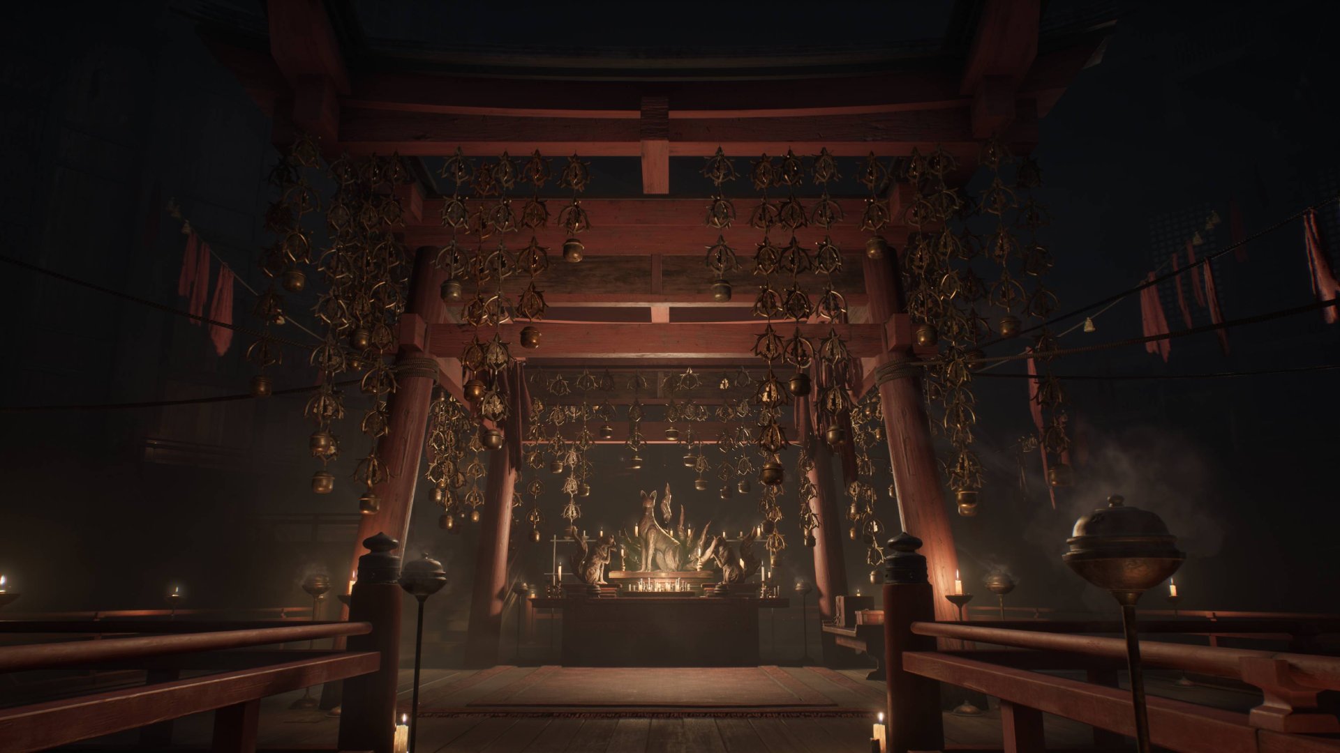 A dimly lit shrine