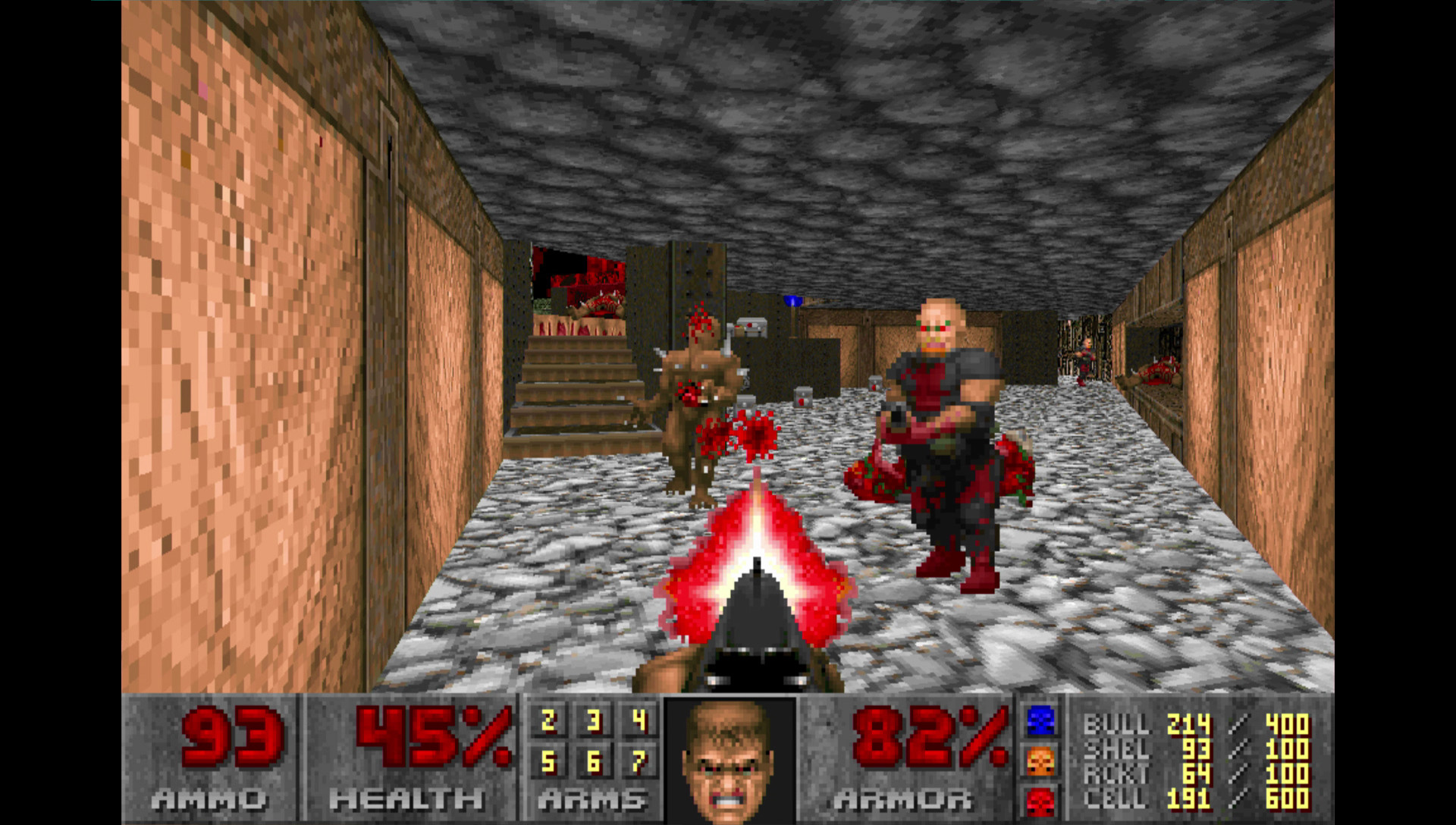 A gun battle against demonic enemies in Doom.