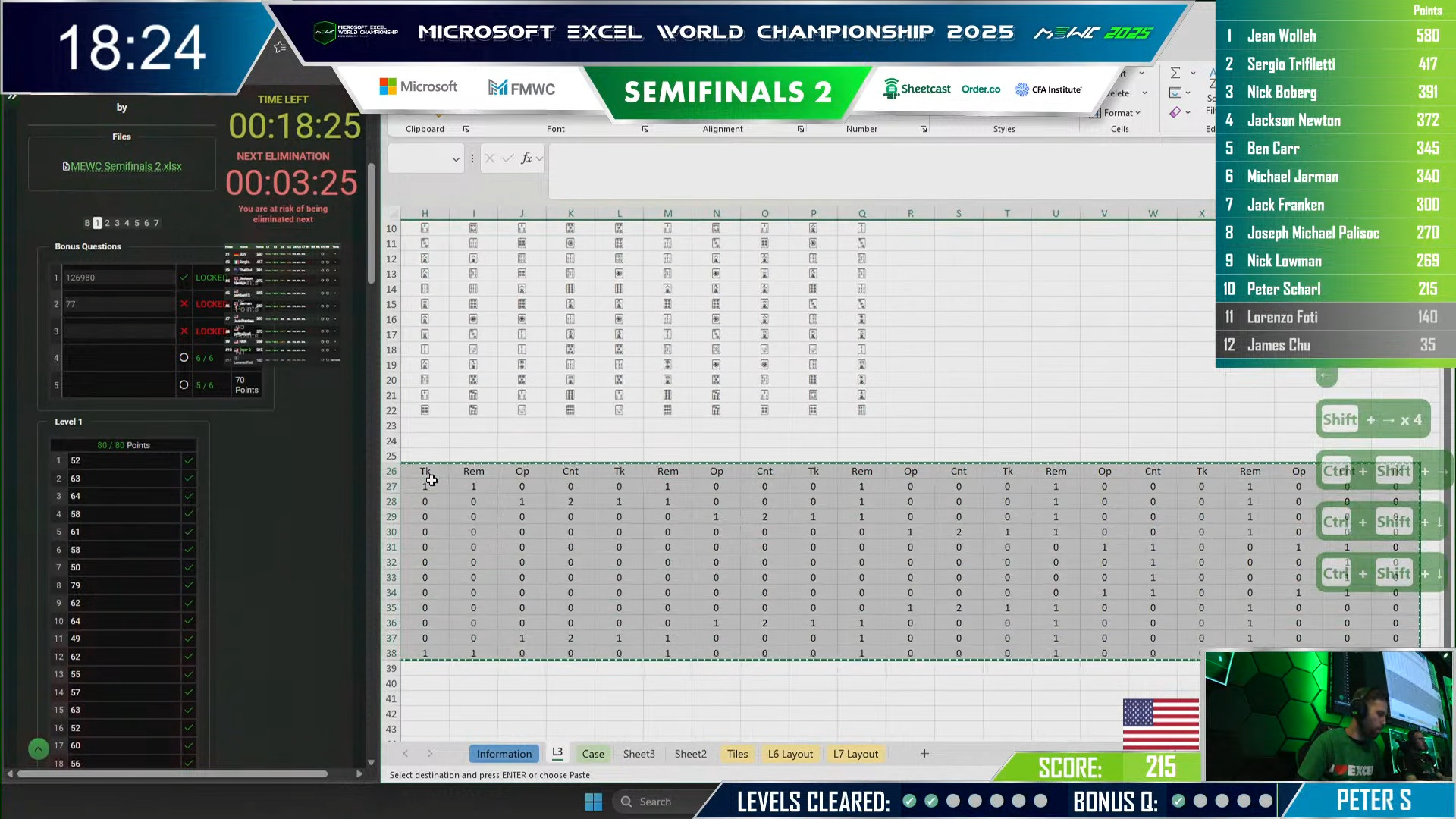 A screenshot of some hot spreadsheet action at the Microsoft Excel World Championship 2025