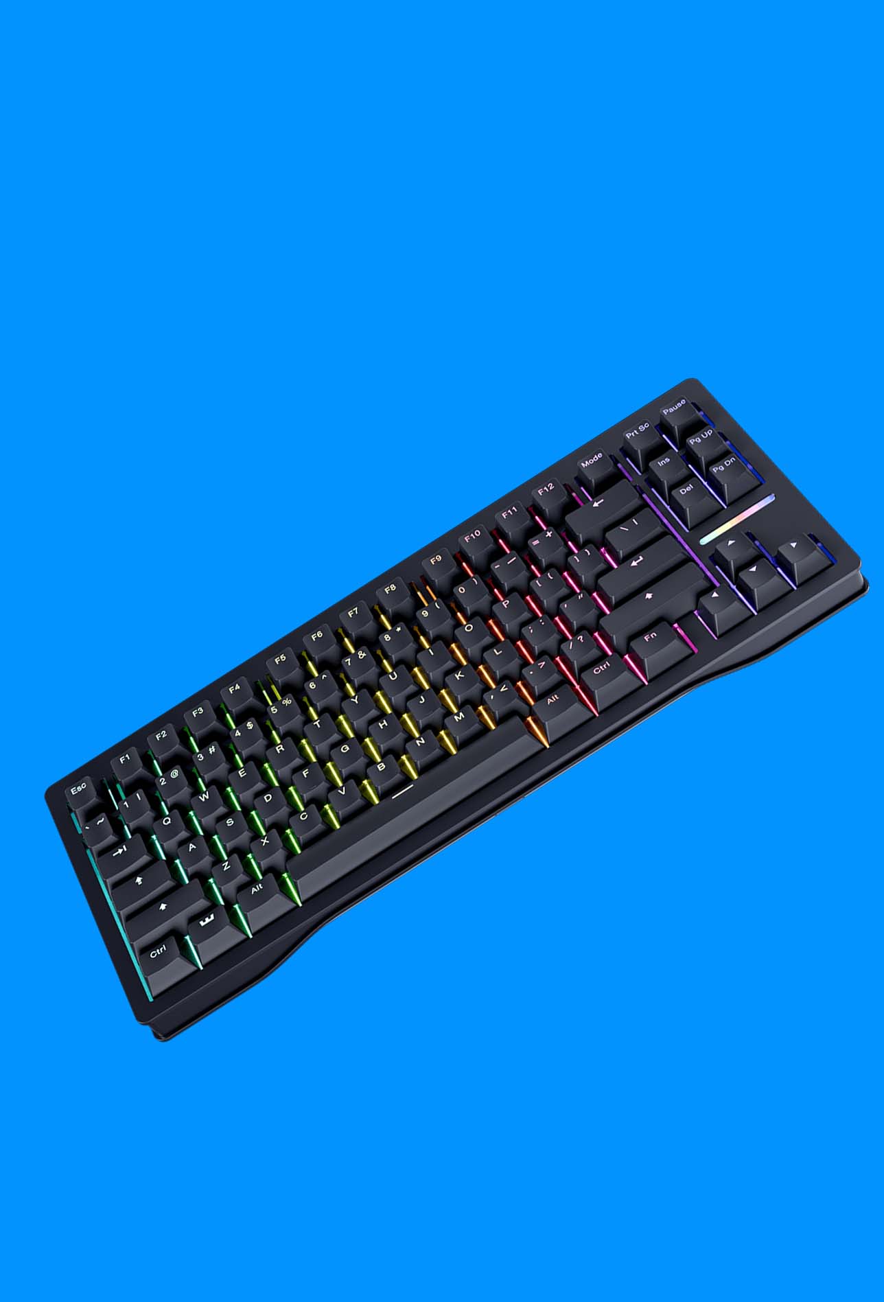 Wooting 80HE Hall effect gaming keyboard on a blue background