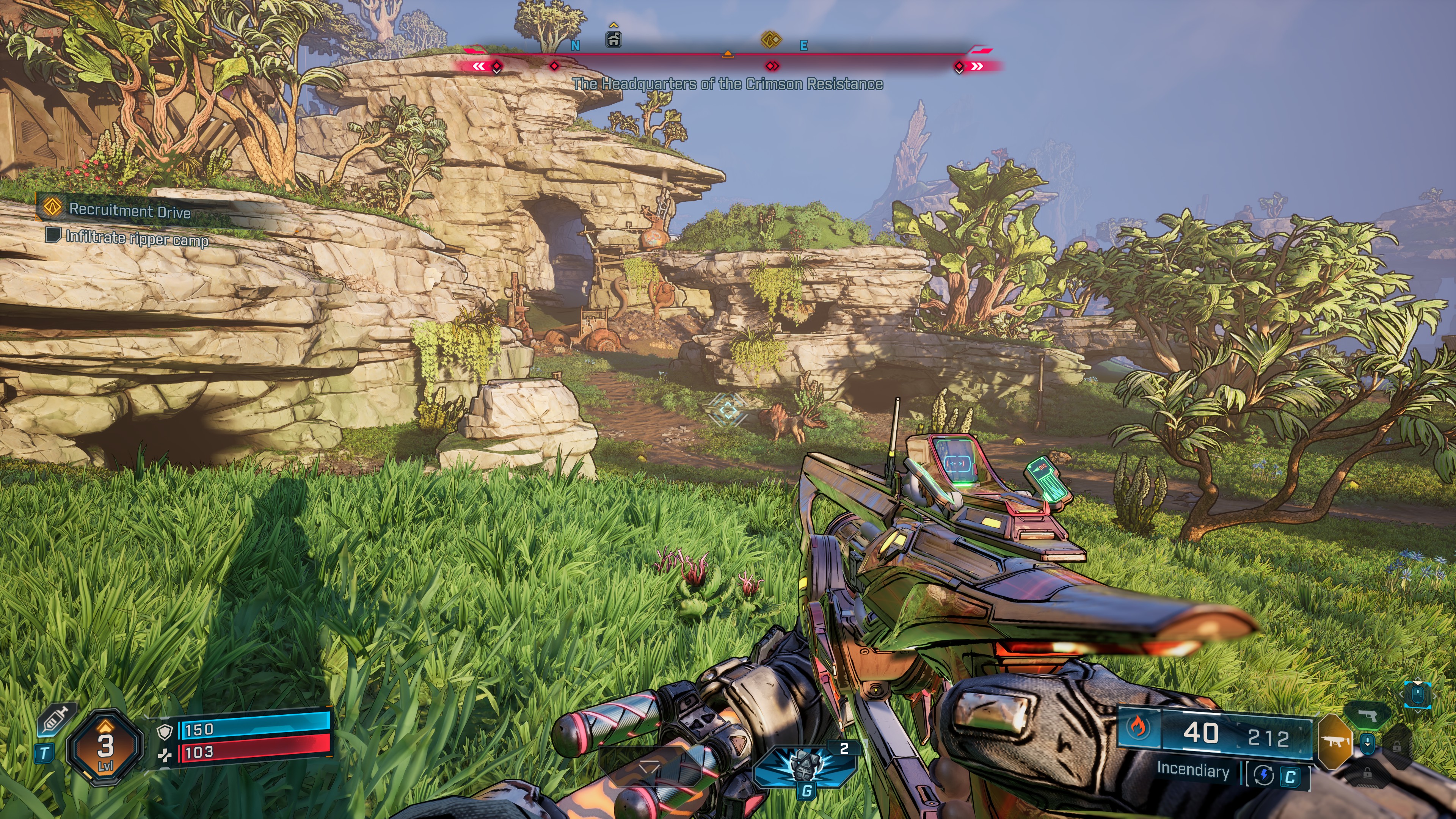 A screenshot of the PC version of Borderlands 4, taken at 4K using the Badass quality preset, and using Nvidia DLAA.