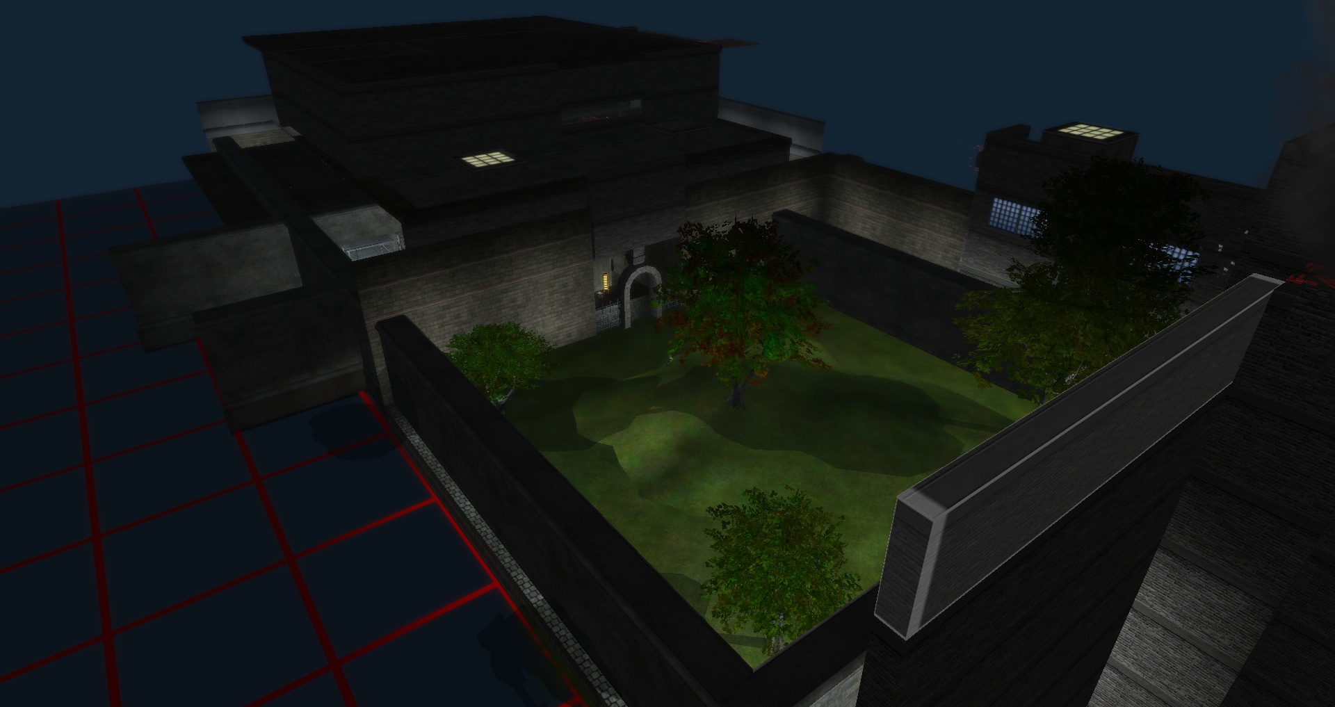 Two images showing the base building in the City of Heroes: Homecoming server.