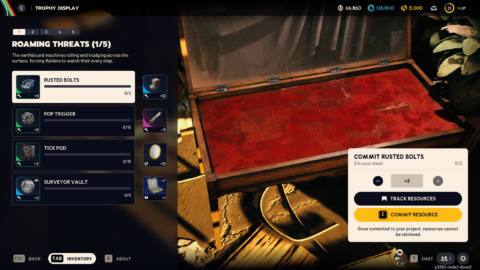 All materials required to complete the Trophy Display project in Arc Raiders