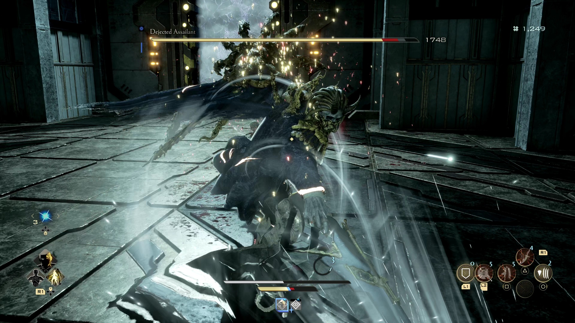 Code Vein 2 Franz Dejected Assailant boss guide: The player fighting Franz as he jabs his spear towards them.