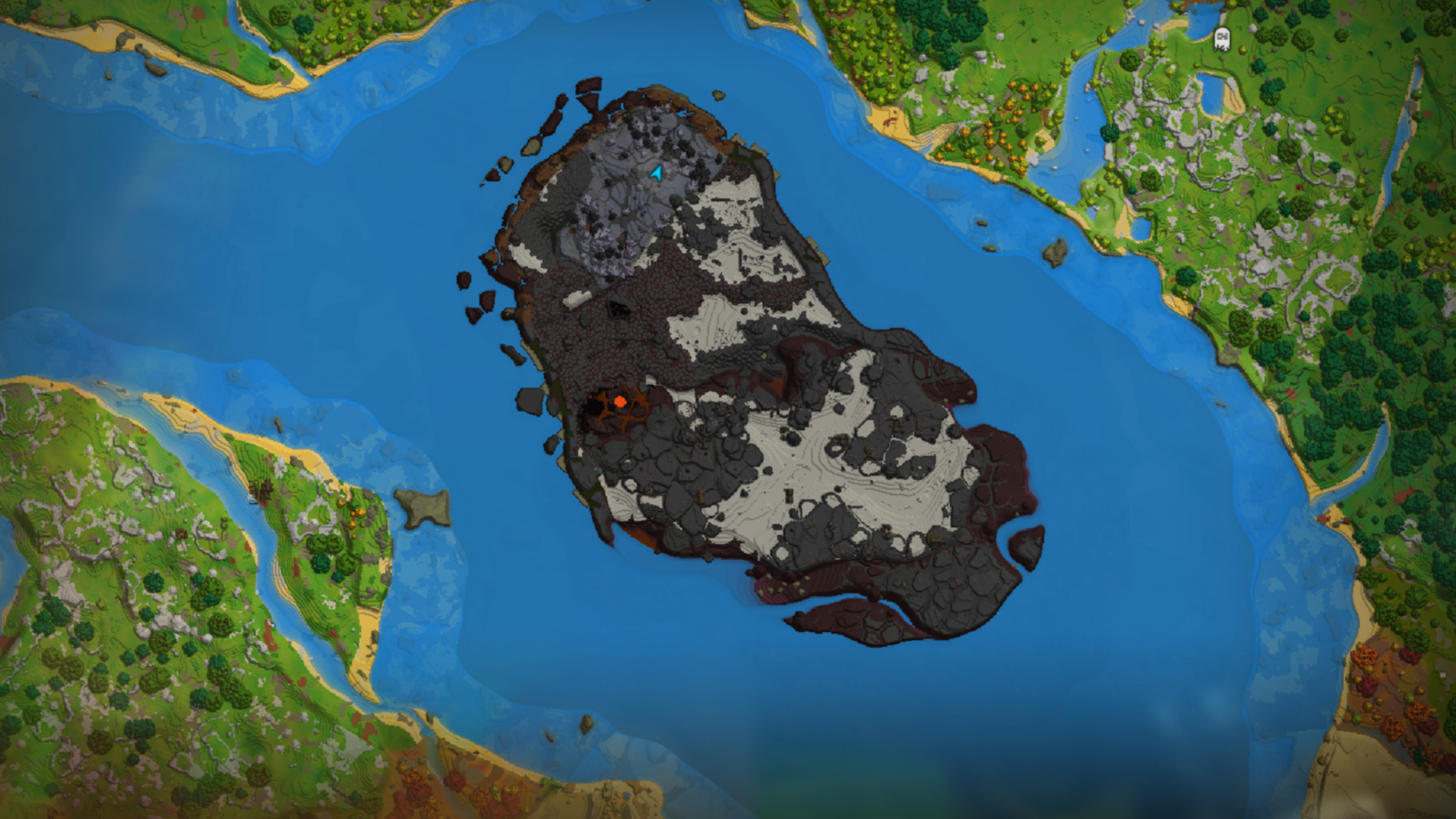 Hytale adamantite: A map showing a Devastated Lands zone island.