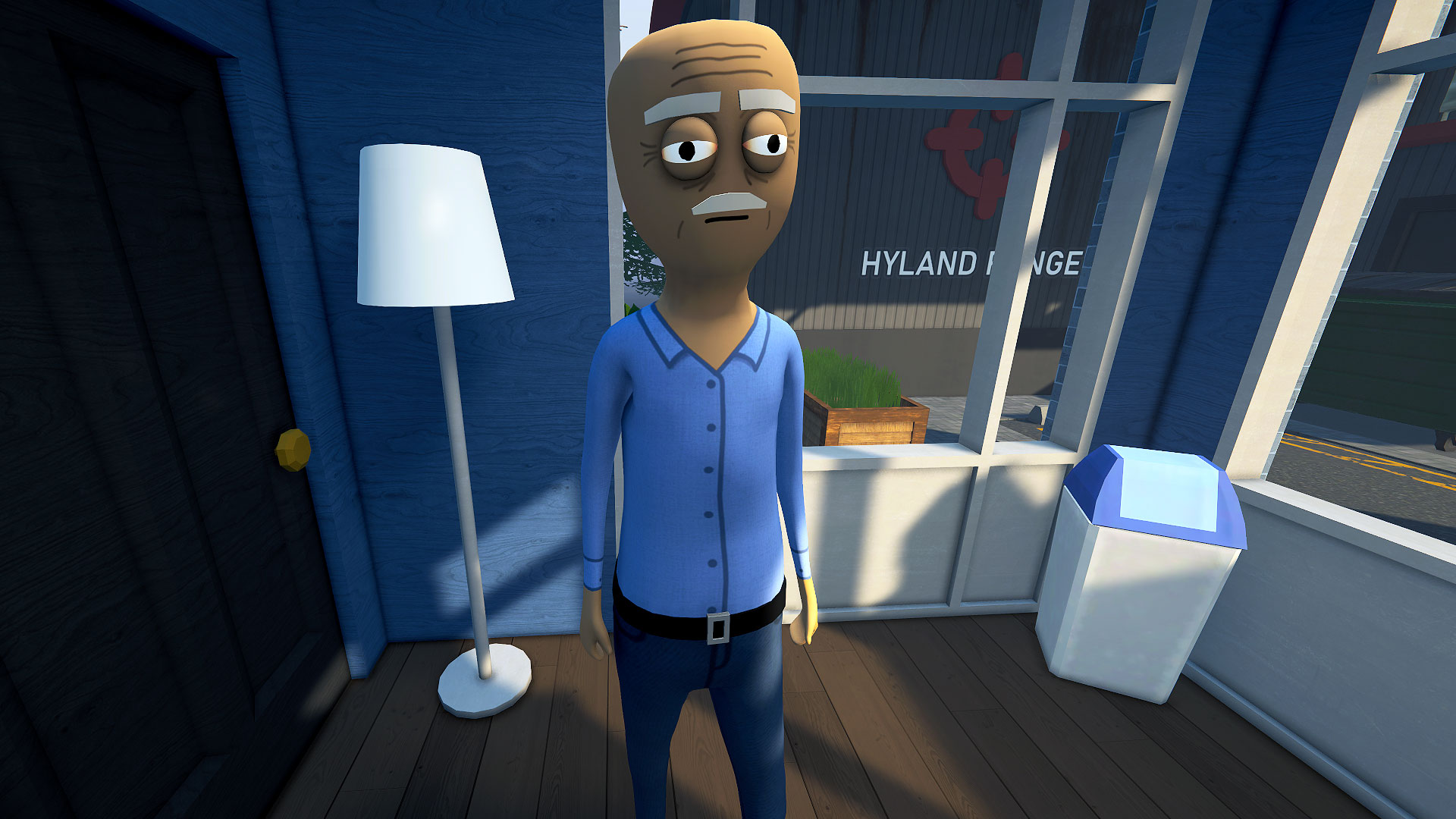 Dan from Dan's Hardware Store in Schedule 1. He's wearing blue jeans and a blue shirt standing behind a counter