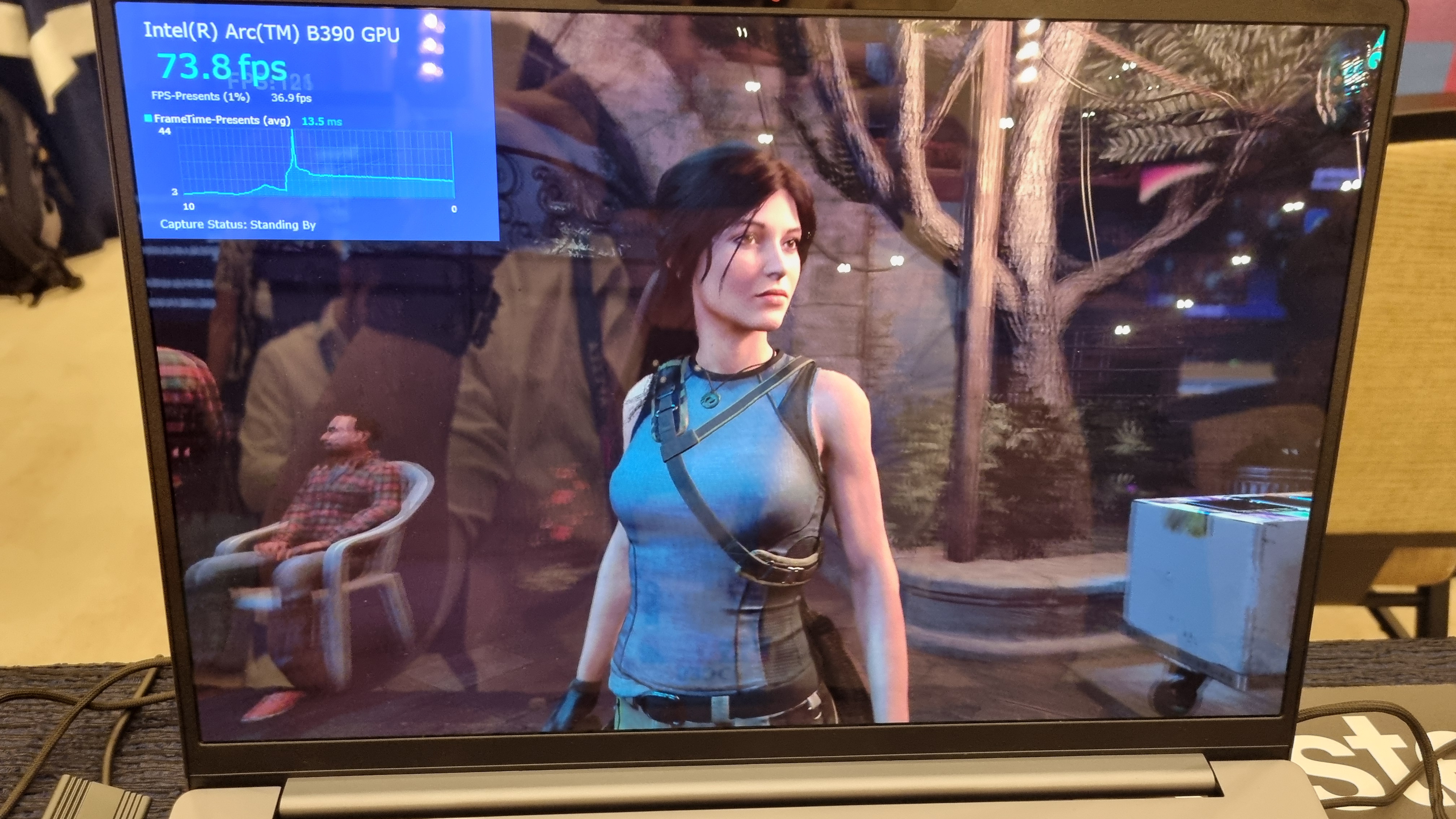 An Intel Core Ultra Series 3 gaming laptop benchmarked on various games