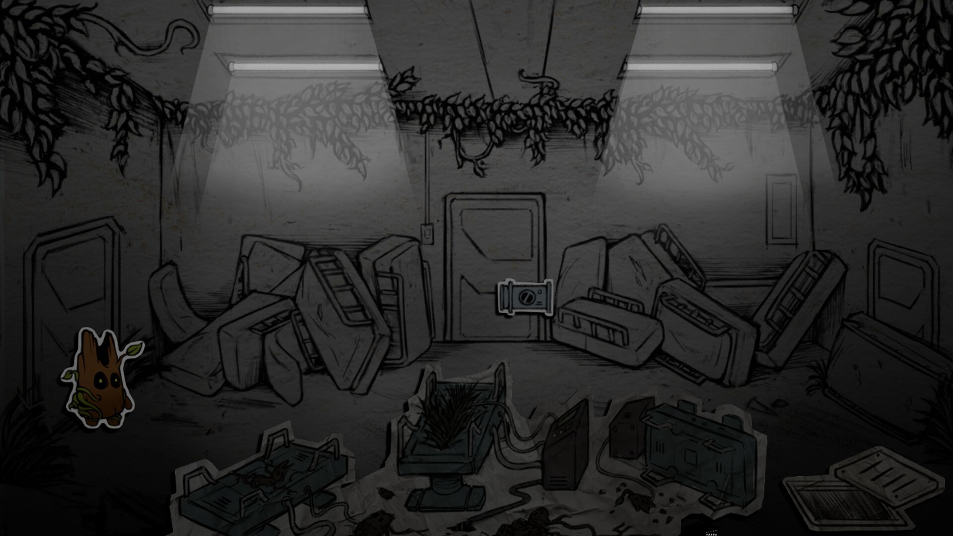 Woody entering a dark room.