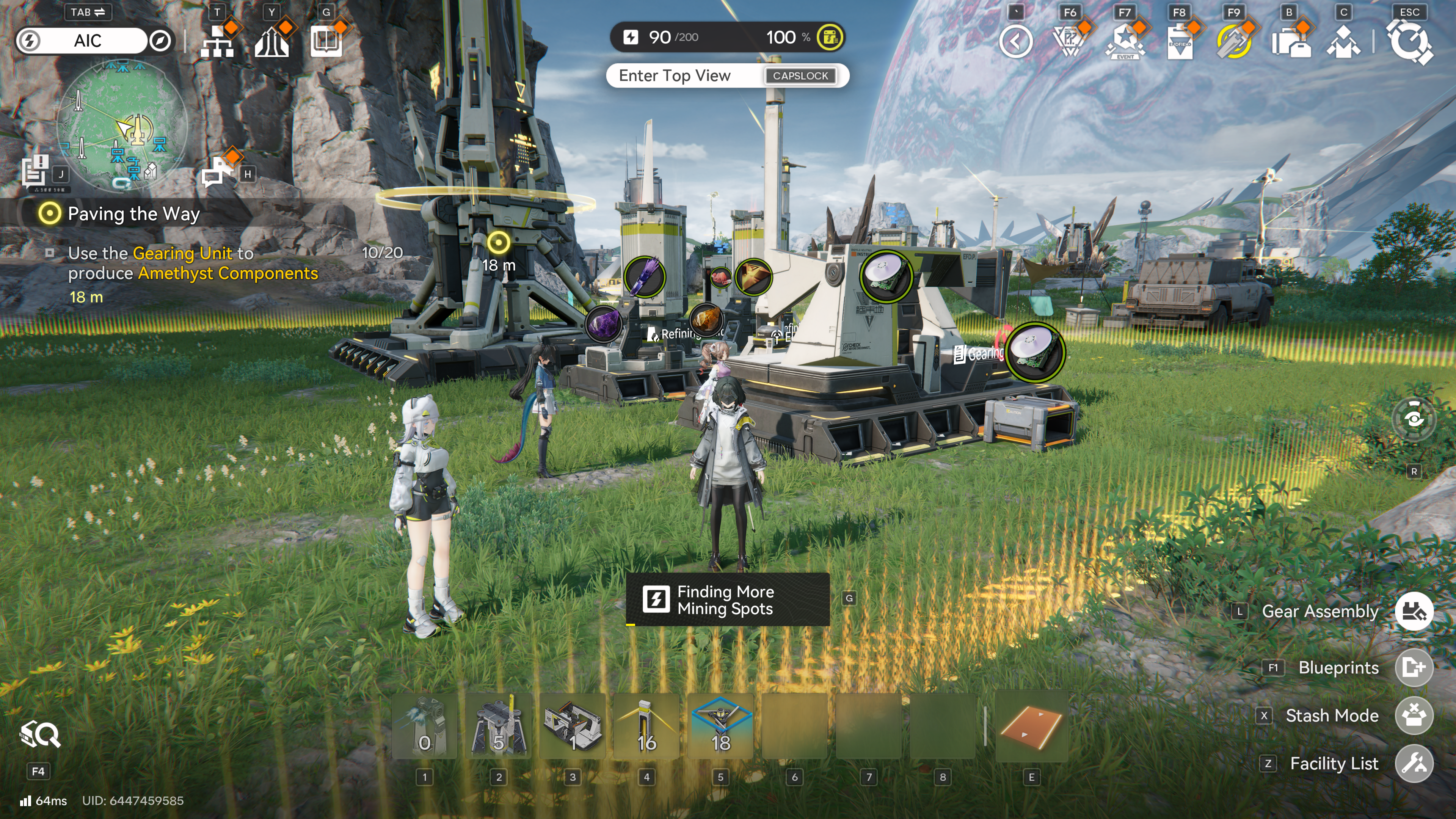 A screenshot of Arknights: Endfield. A group of characters standing in a field next to machinery.
