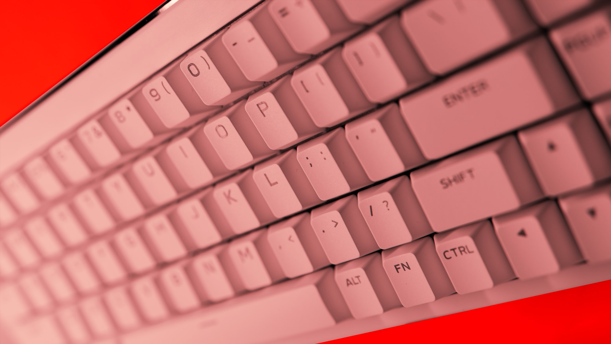 The Mchose Ace 68 Turbo on a red background.