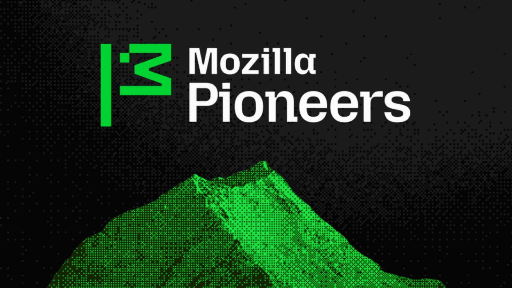 A Mozilla Pioneers green mountain on a black background.