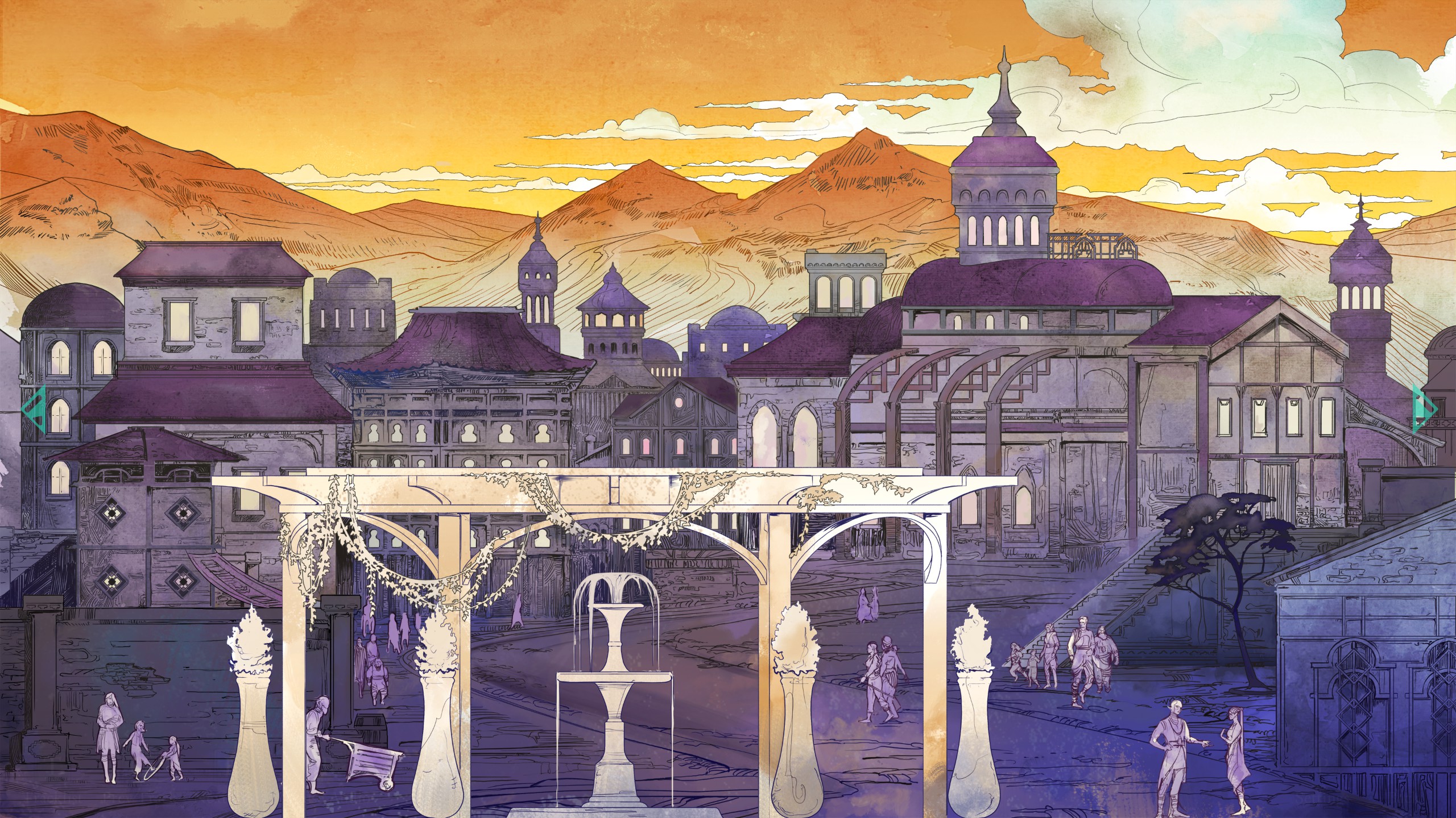 Illustration of Dawnshore town in Avowed.