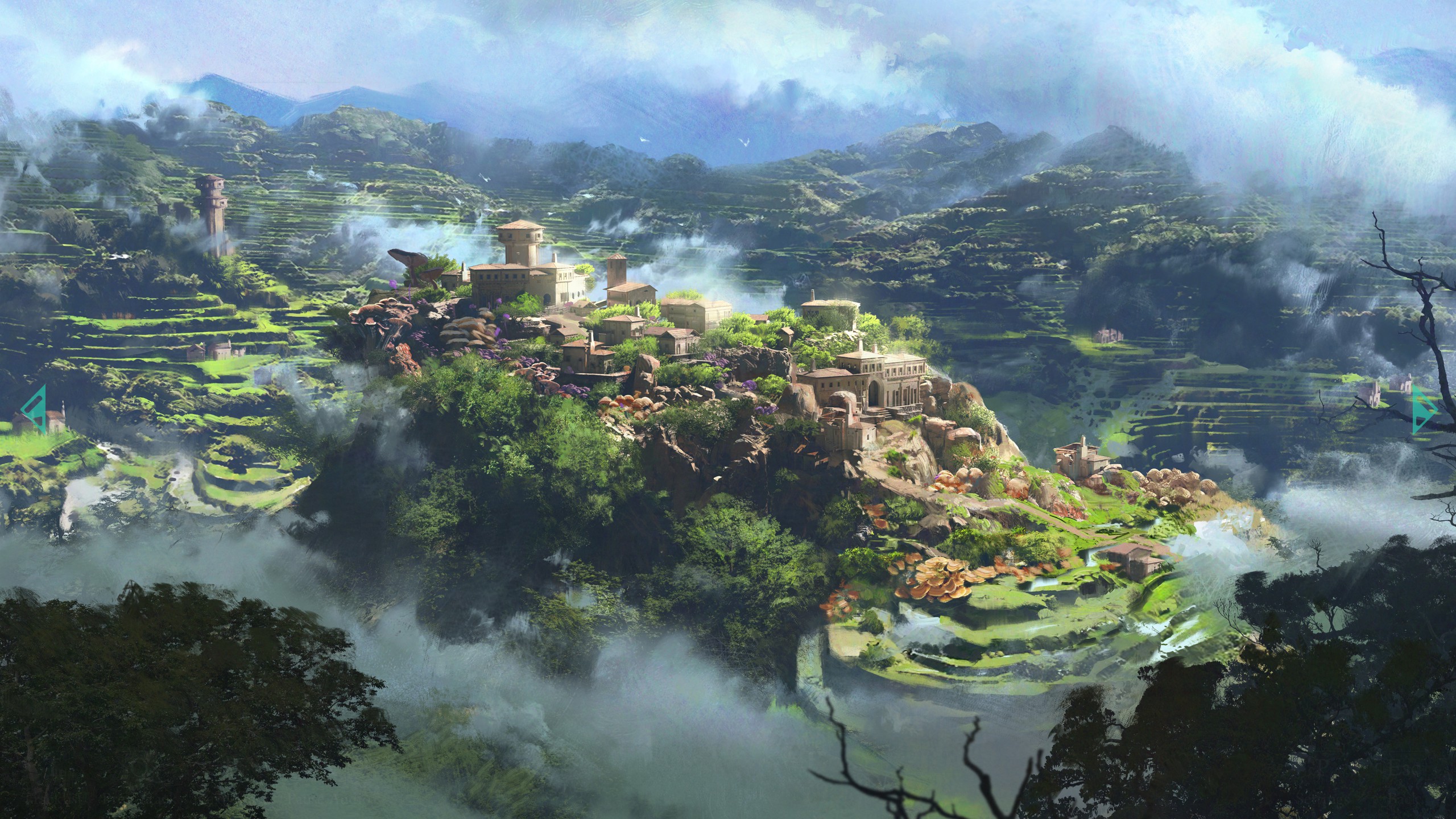 Bird's Eye view of emerald stair colony in Avowed.