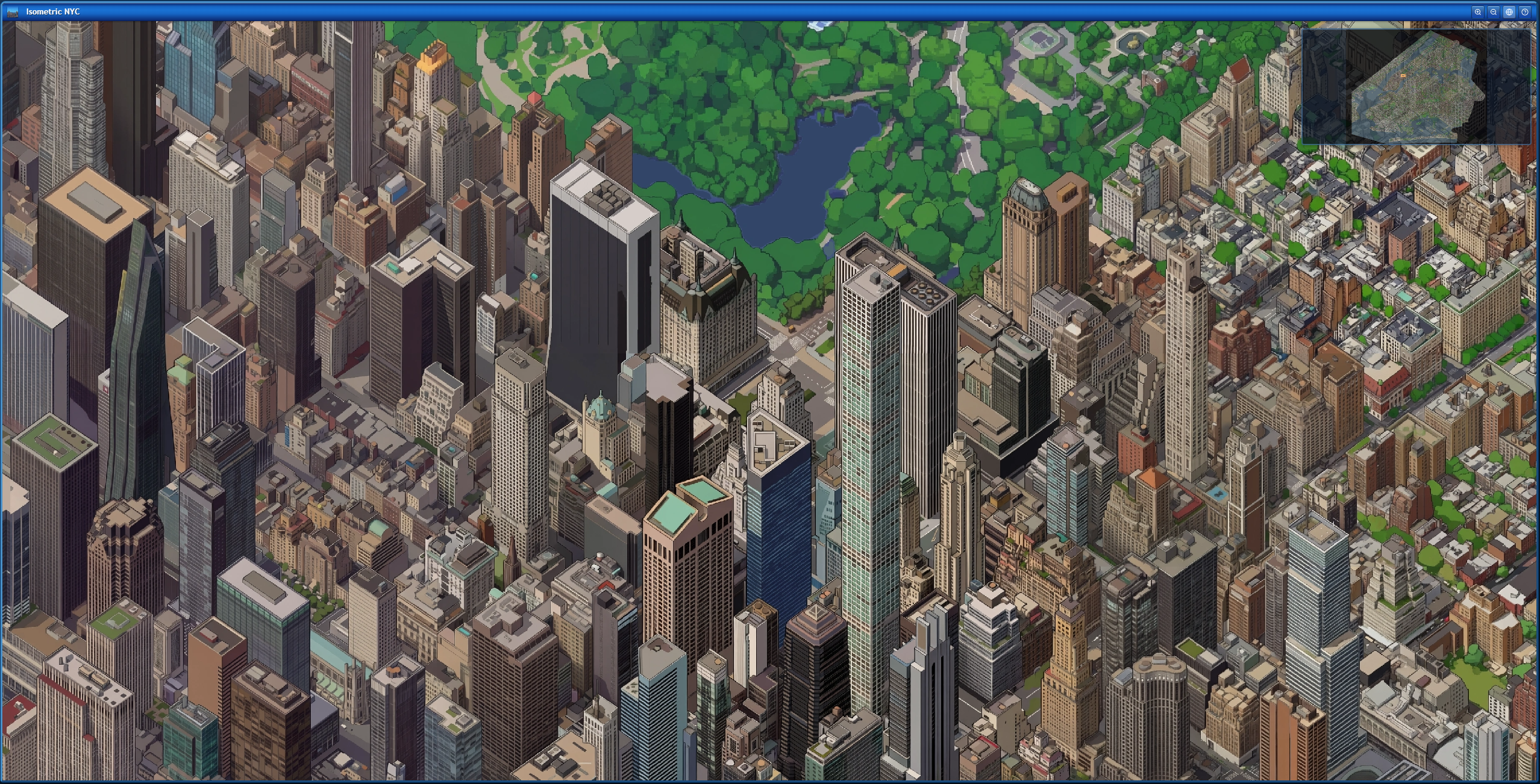 A chunk of Andy Coenen's AI generated isometric-style city map of New York City. 432 Park Avenue is prominently featured.