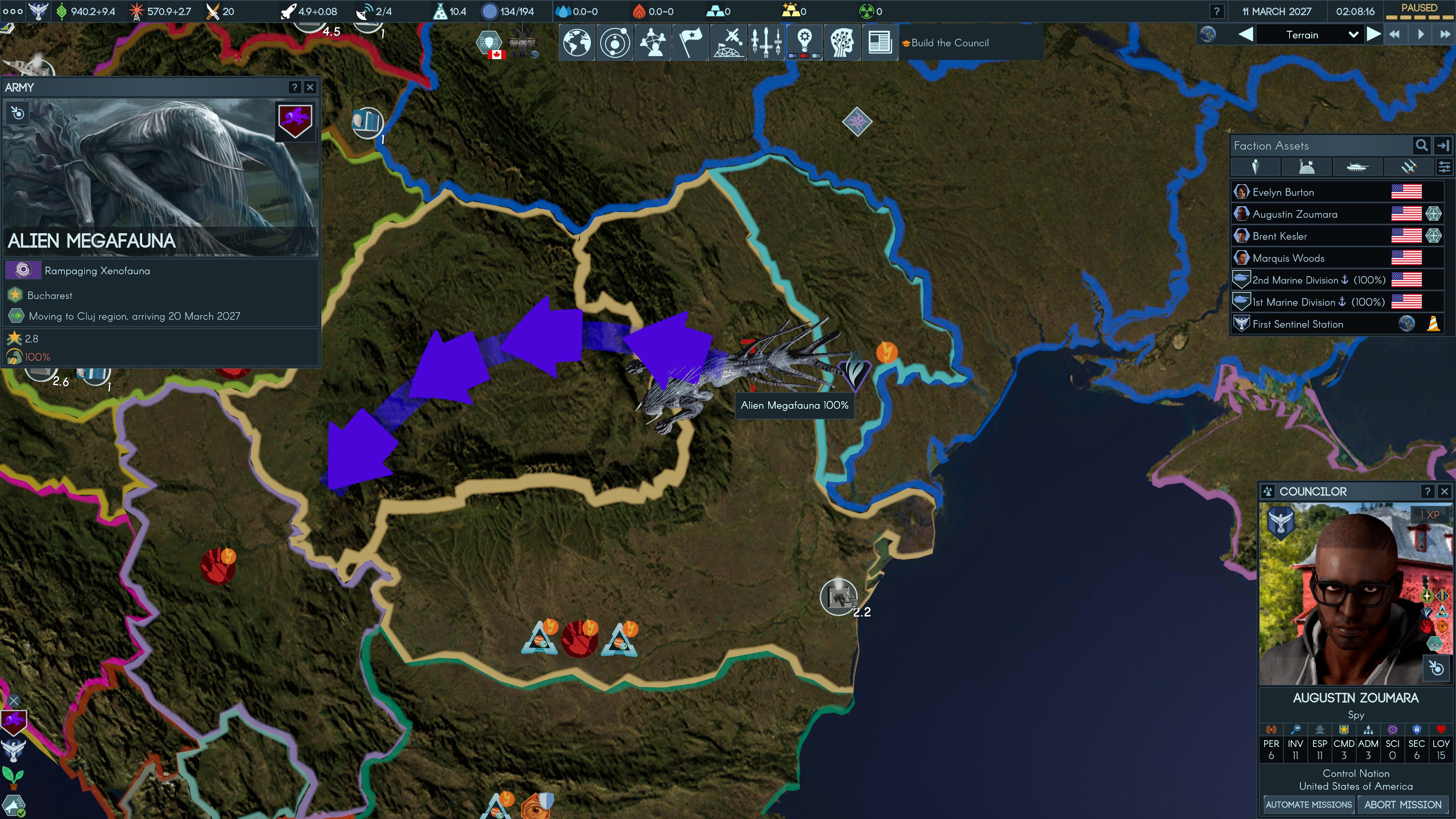 Alien megafauna rampage across a map