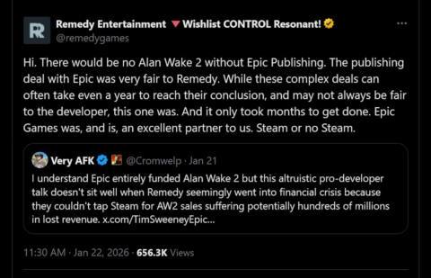 ‘There would be no Alan Wake 2 without Epic Publishing,’ Remedy says in defense of Epic’s deals with developers: ‘The publishing deal with Epic was very fair to Remedy’