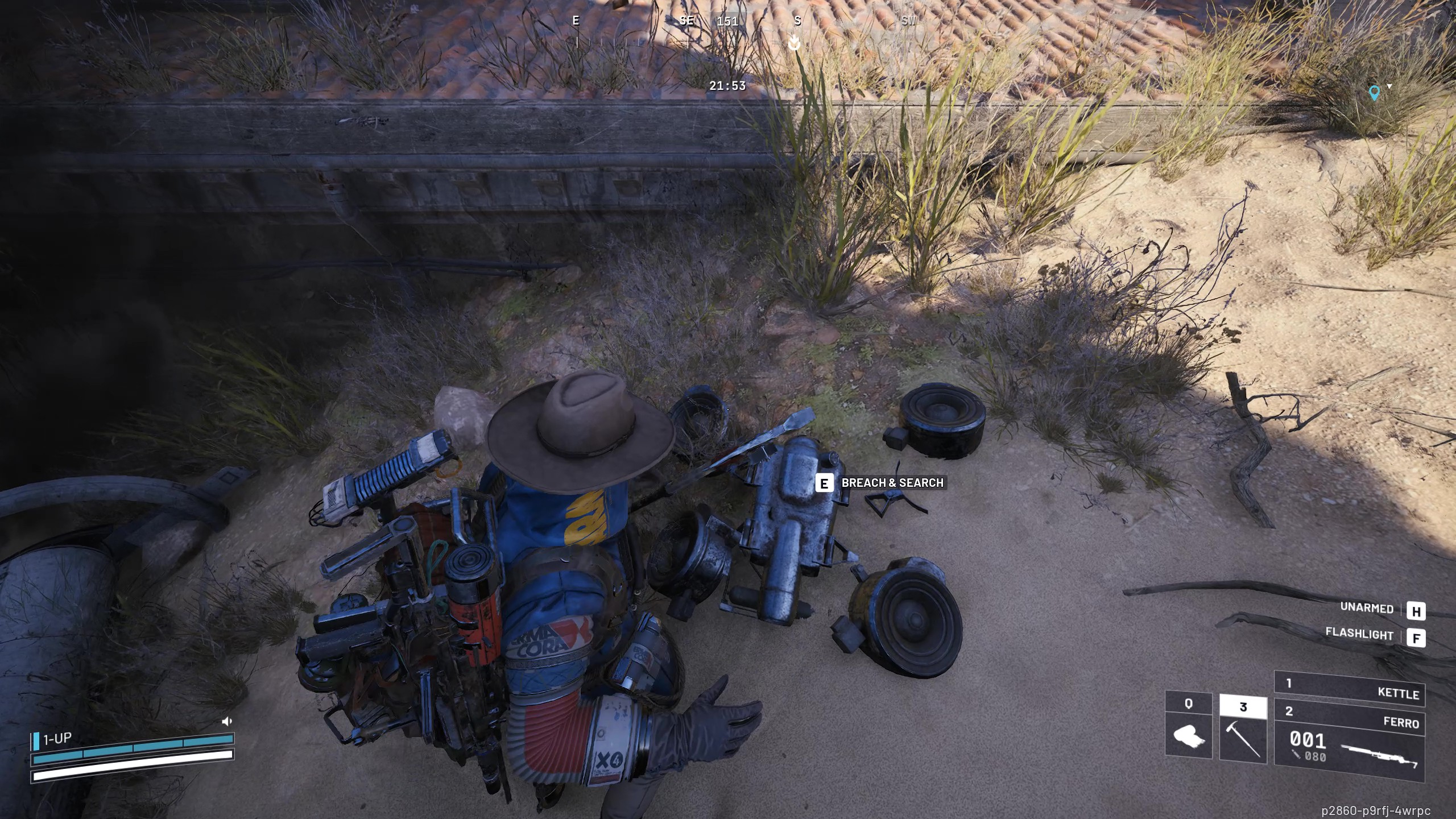 Arc Raiders Arc Synthetic Resin: A player looking at an old Arc Husk, about to search it.