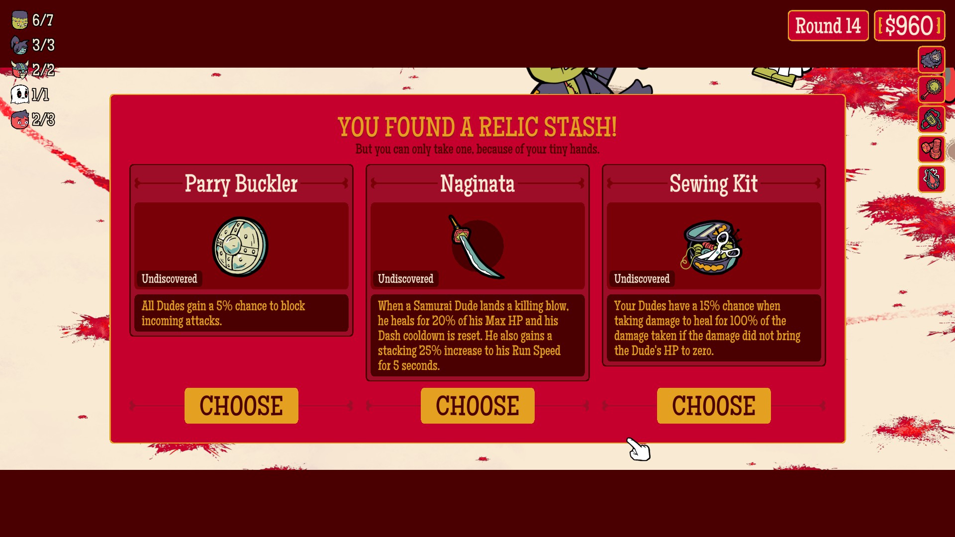 Several screenshots from How Many Dudes? by developer Butterscotch Shenanigans, demonstrating a variety of gameplay mechanics.