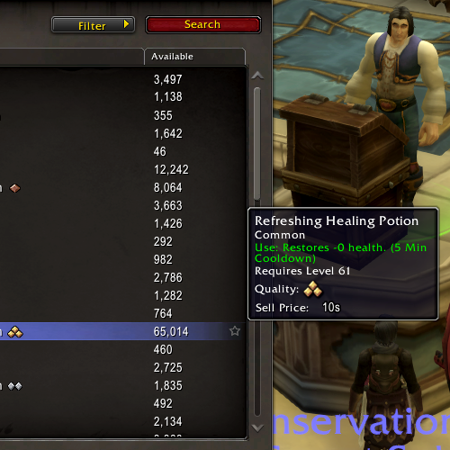 Multiple potions and food items in World of Warcraft are shown to have 
