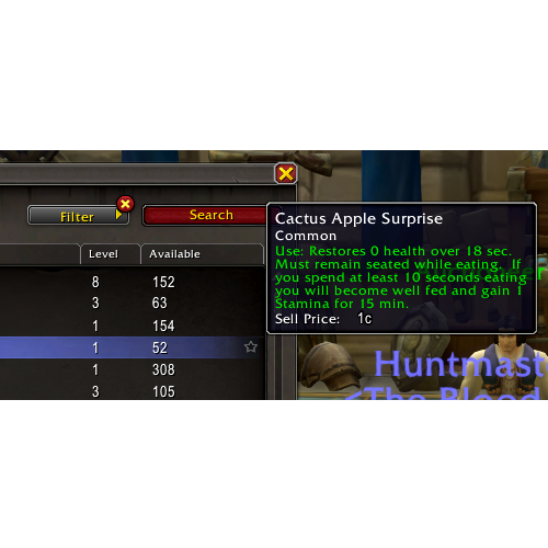 Multiple potions and food items in World of Warcraft are shown to have 