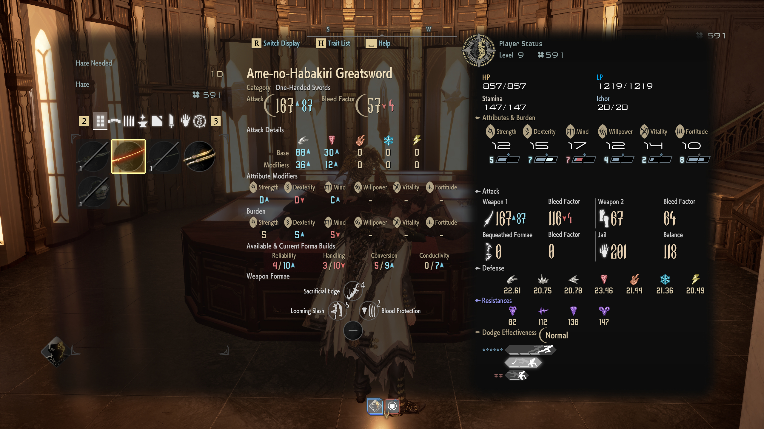 Code Vein 2 best early weapons: Ame-no-Habakiri viewed in the inventory of Jadwiga's weapon shop.