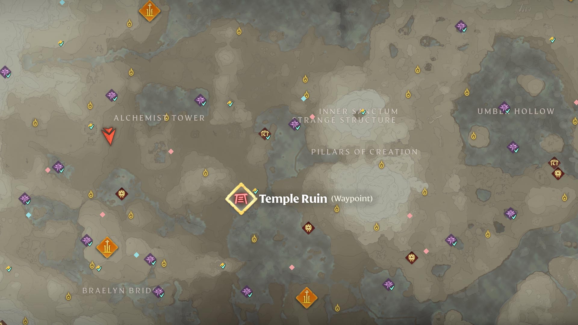 Enshrouded map of Embervale highlighting Temple Ruin