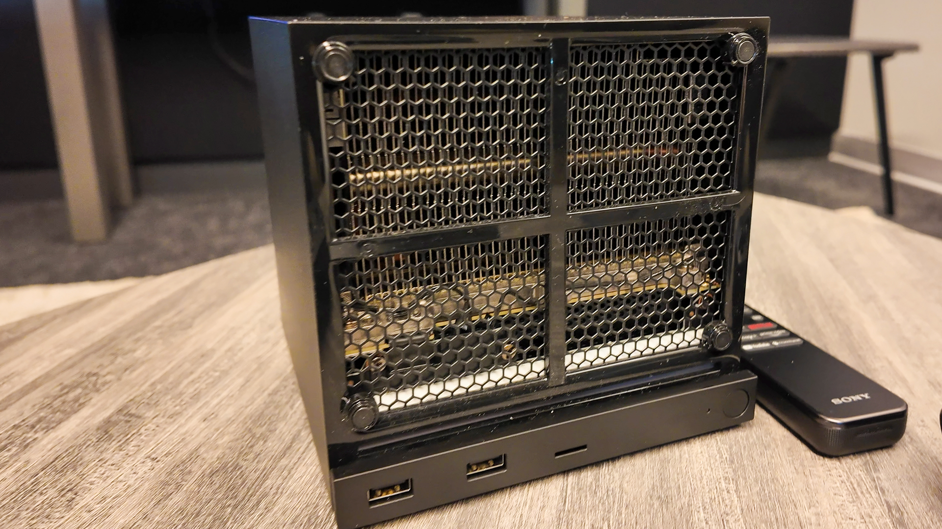 Valve's new Steam Machine during a visit to Valve HQ in Bellevue, Washington. The Steam Machine is a compact living room gaming PC.